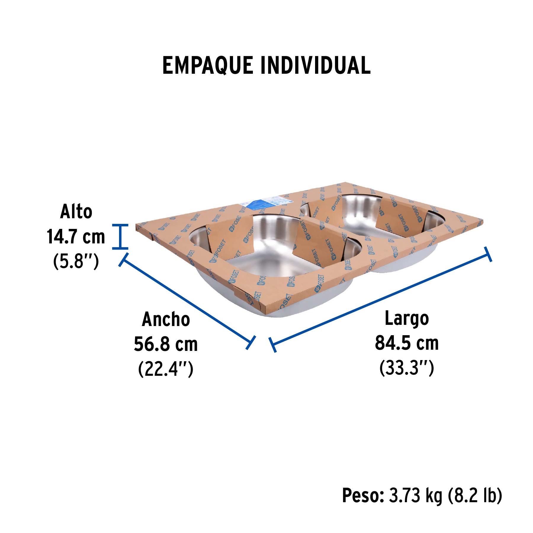 Tarja de empotrar 84x56 cm doble tina Basic