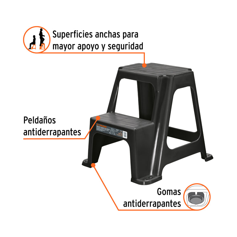 Taburete ligero de plástico, 2 peldaños