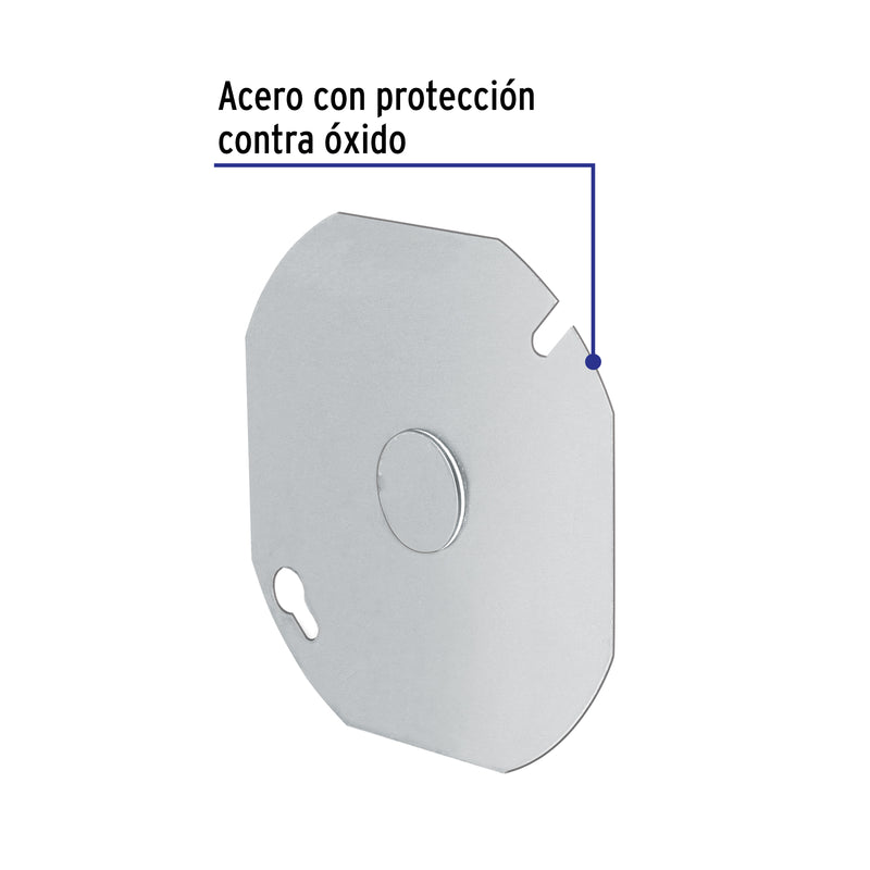 Tapa de acero para caja octagonal 4x4"