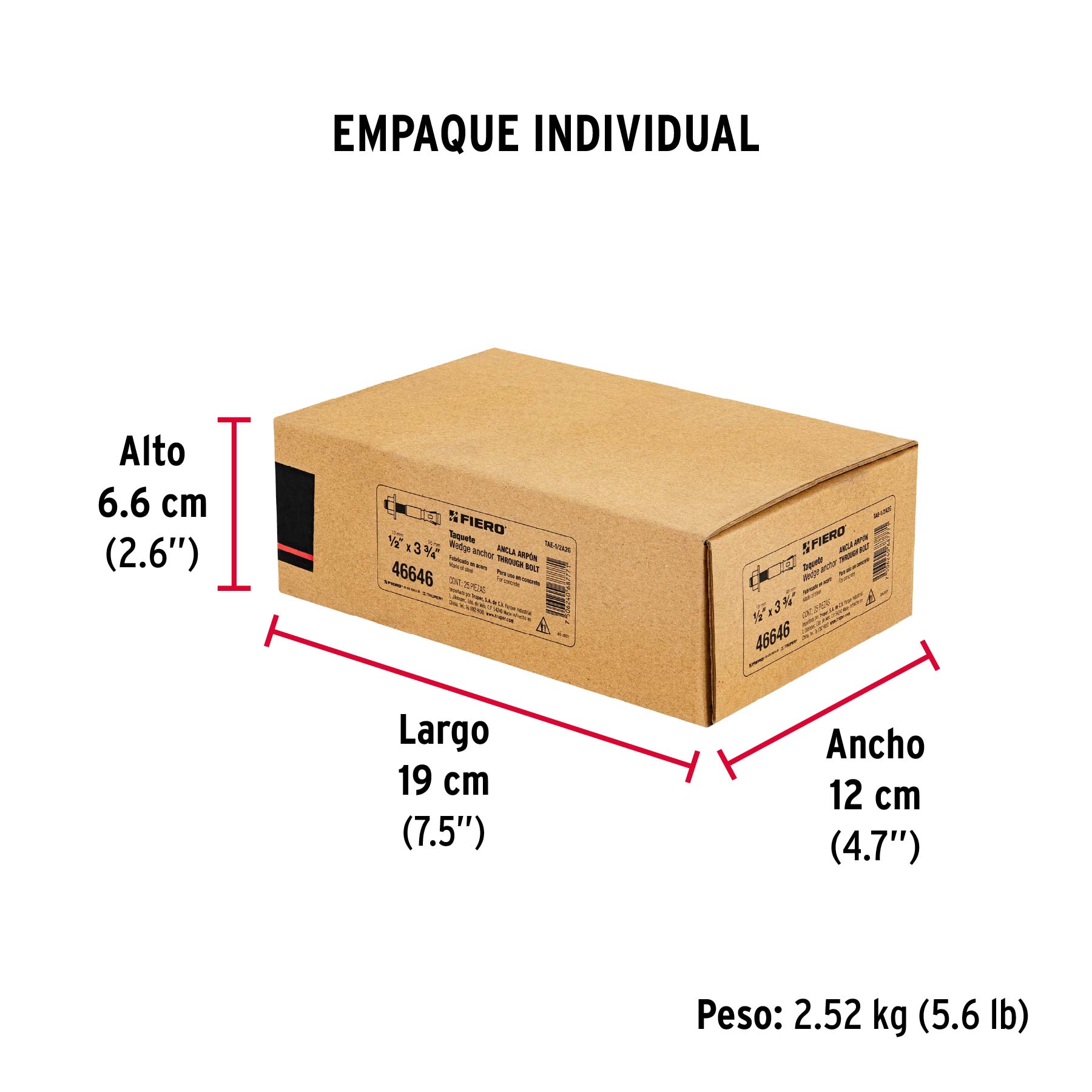 Caja con 25 taquetes arpón de 1/2' x 3-3/4', Fiero
