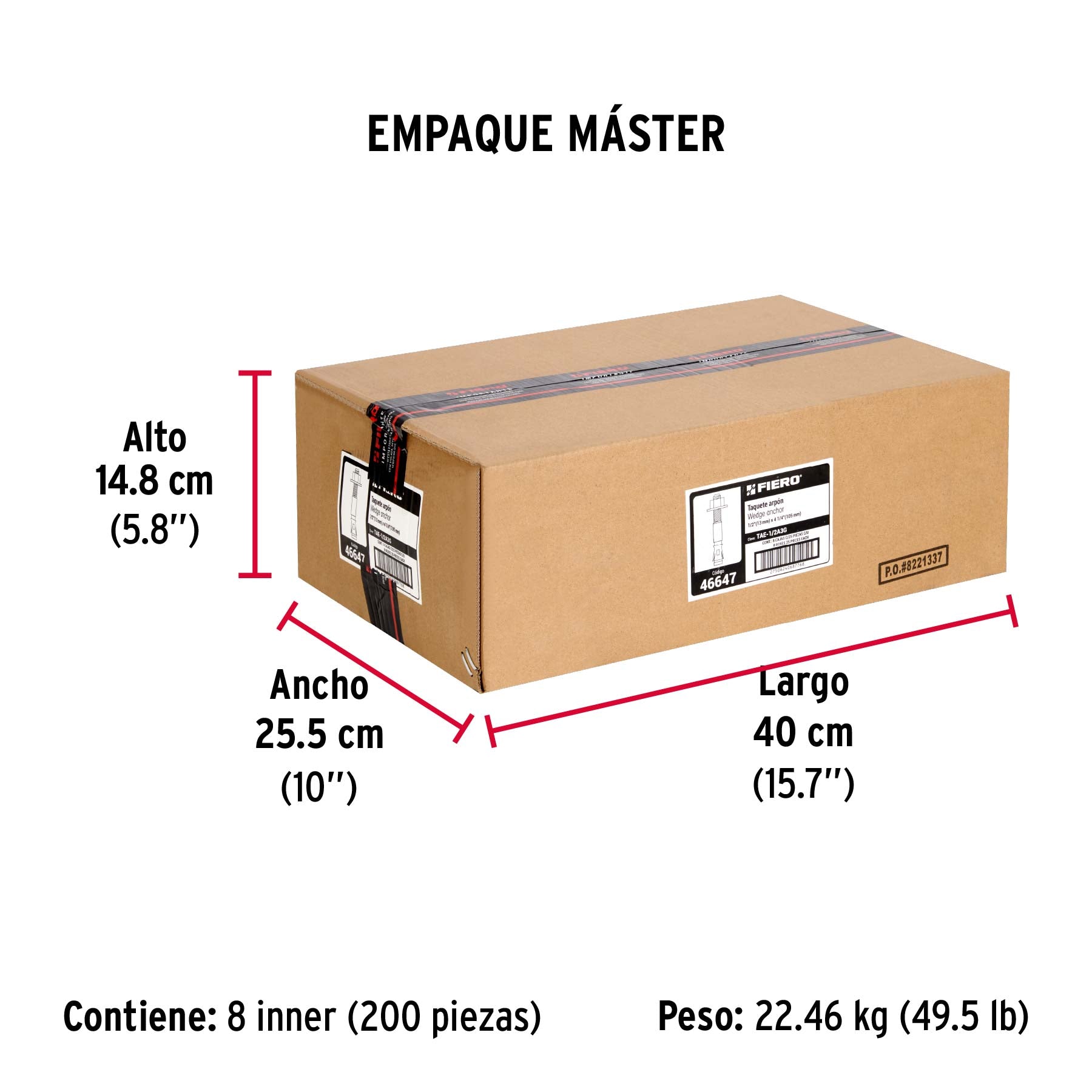 Caja con 25 taquetes arpón de 1/2' x 4-1/4', Fiero
