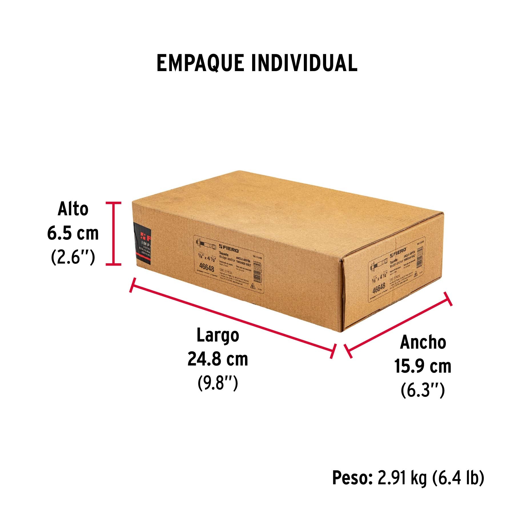 Caja con 25 taquetes arpón de 1/2' x 4-1/2', Fiero