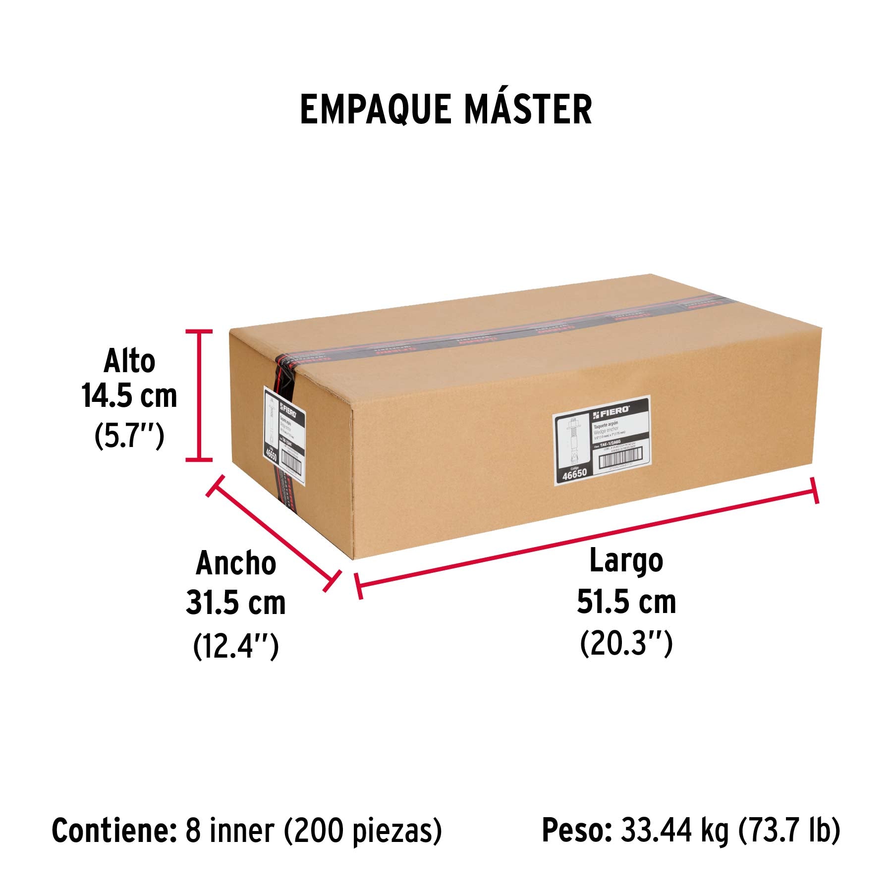 Caja con 25 taquetes arpón de 1/2' x 7', Fiero