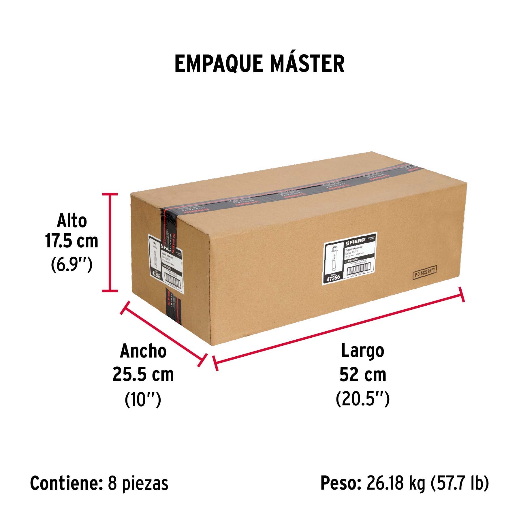 Taquete de expansión, 1/2" con tornillo, caja 25 piezas