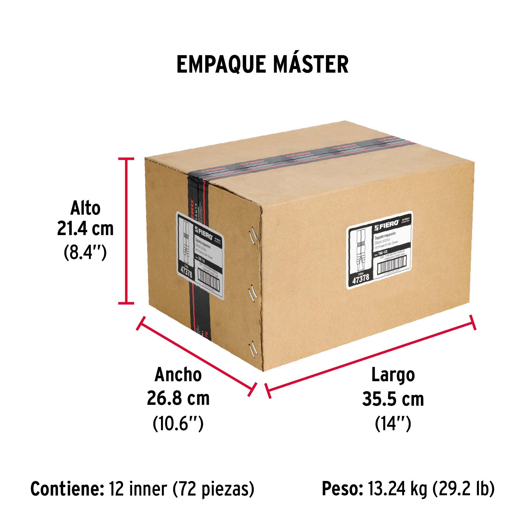 Taquete de expansión, 1/2", bolsa 2 piezas
