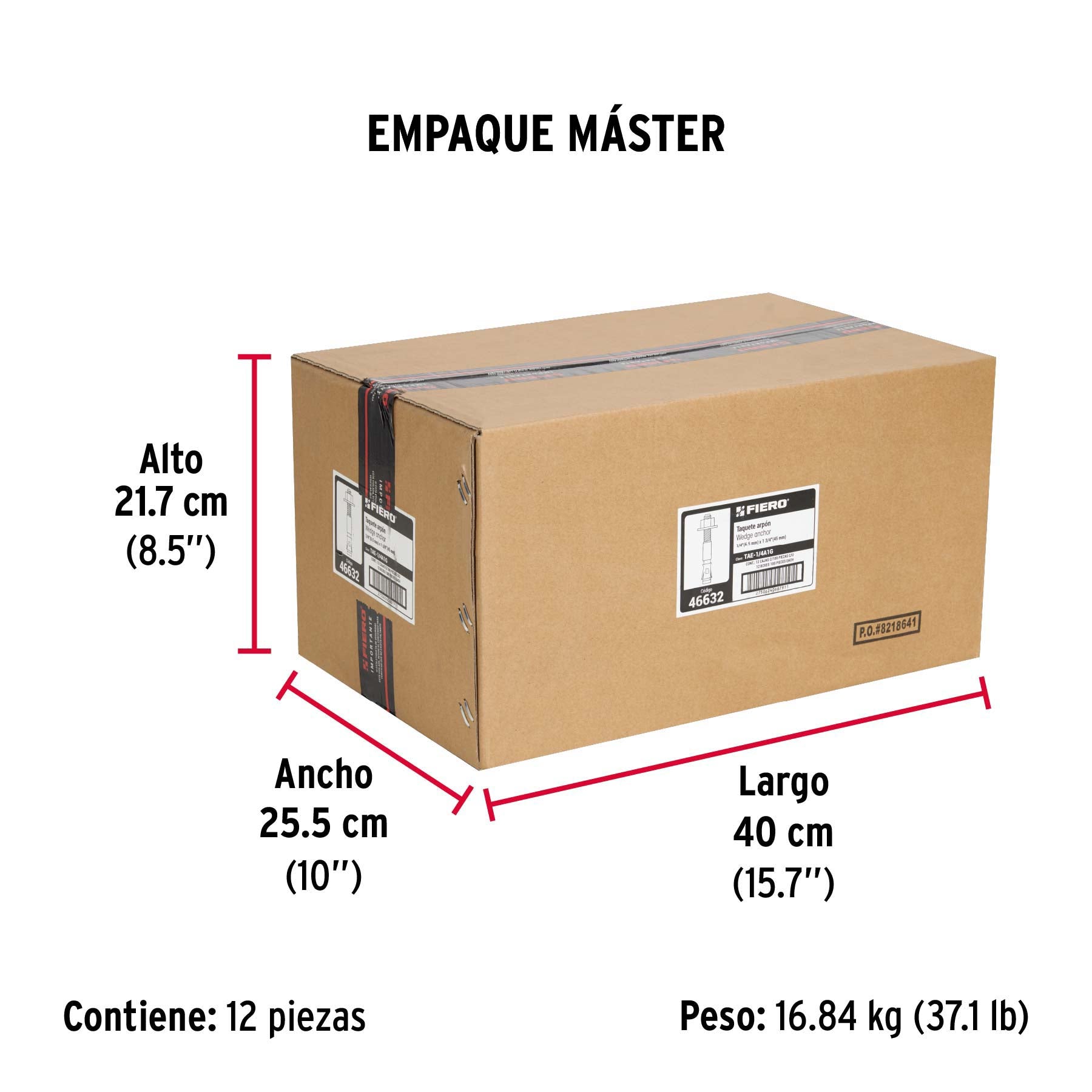 Caja con 100 taquetes arpón de 1/4' x 1-3/4', Fiero
