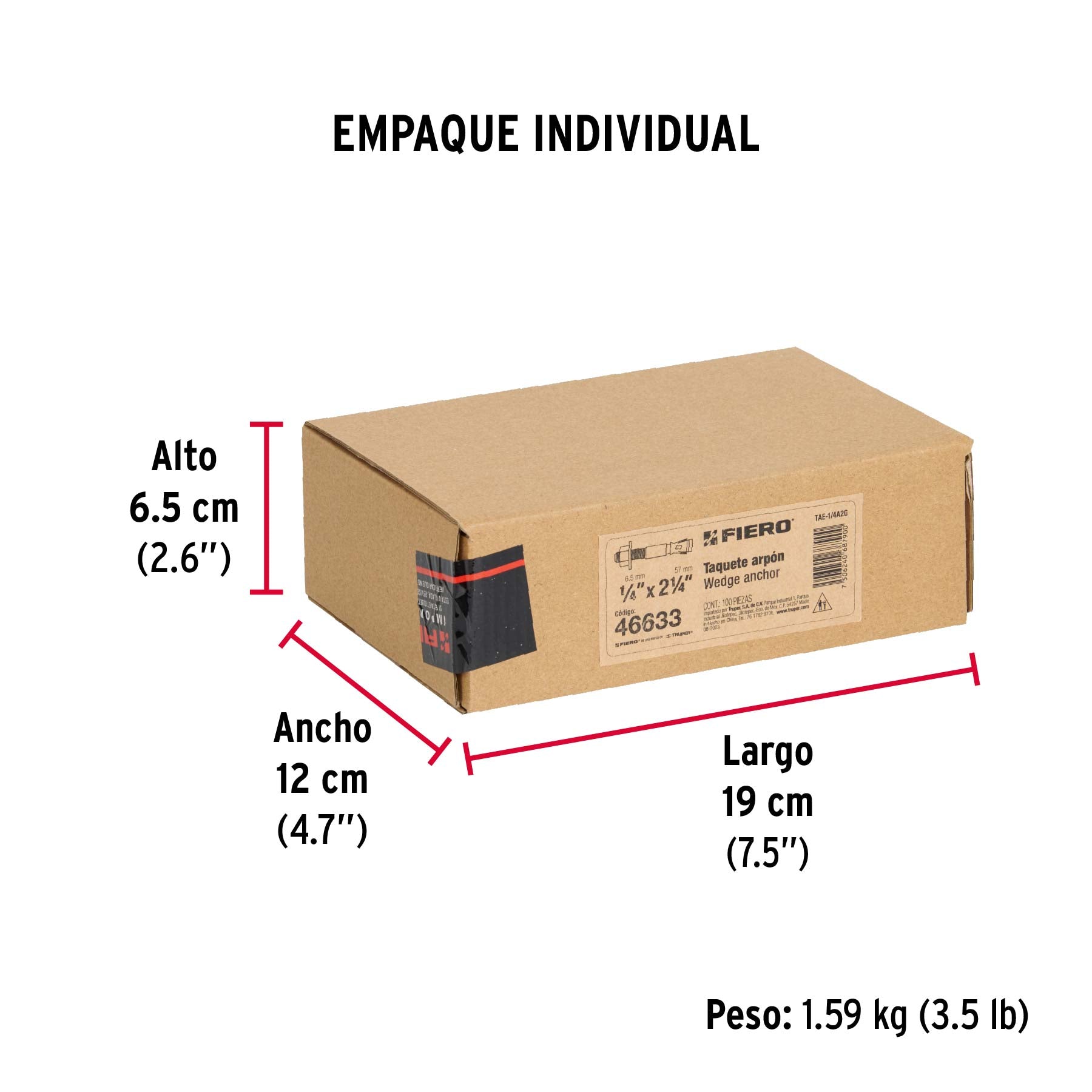 Taquete arpón 1/4' X 2-1/4', caja 100 pzs