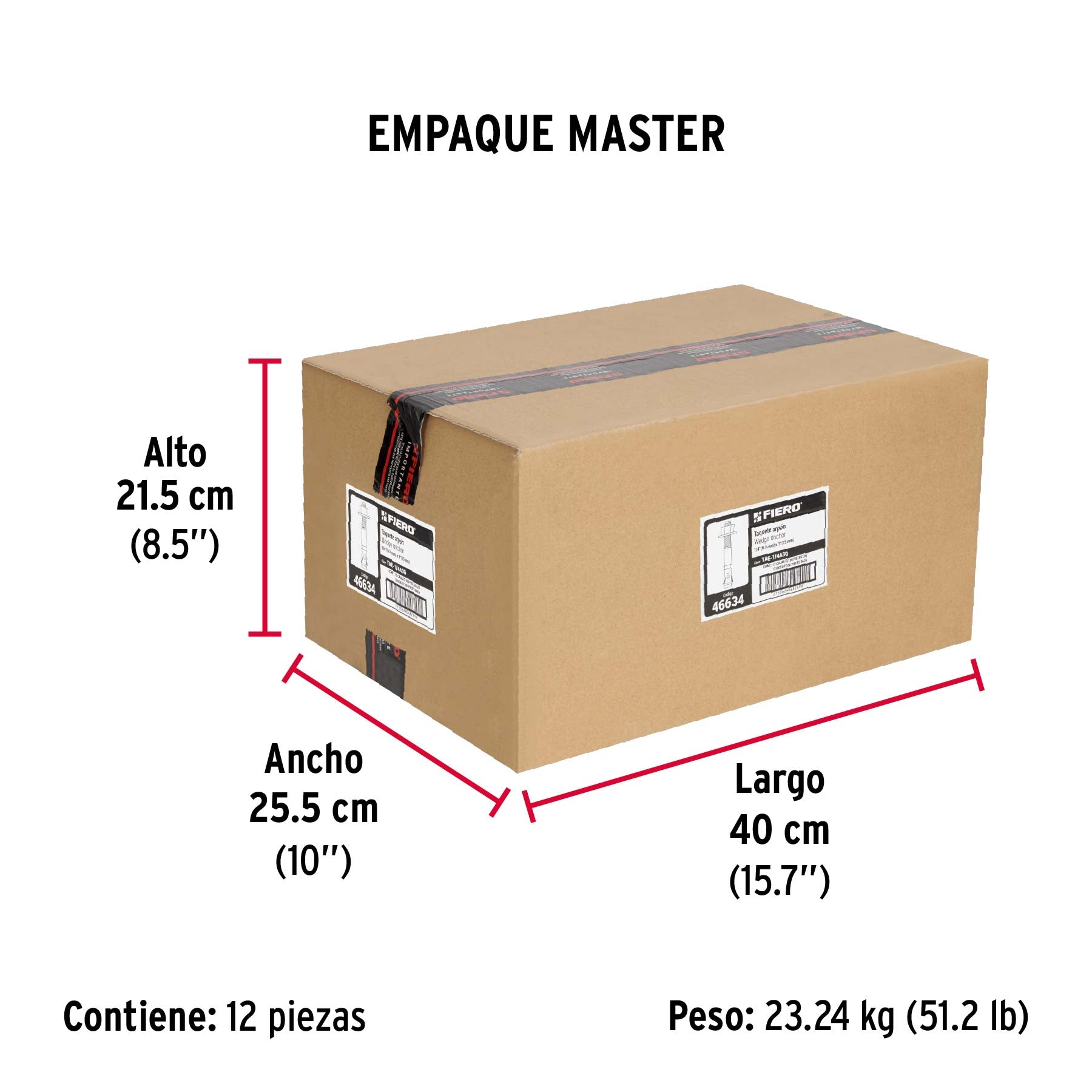 Caja con 100 taquetes arpón de 1/4' x 3', Fiero