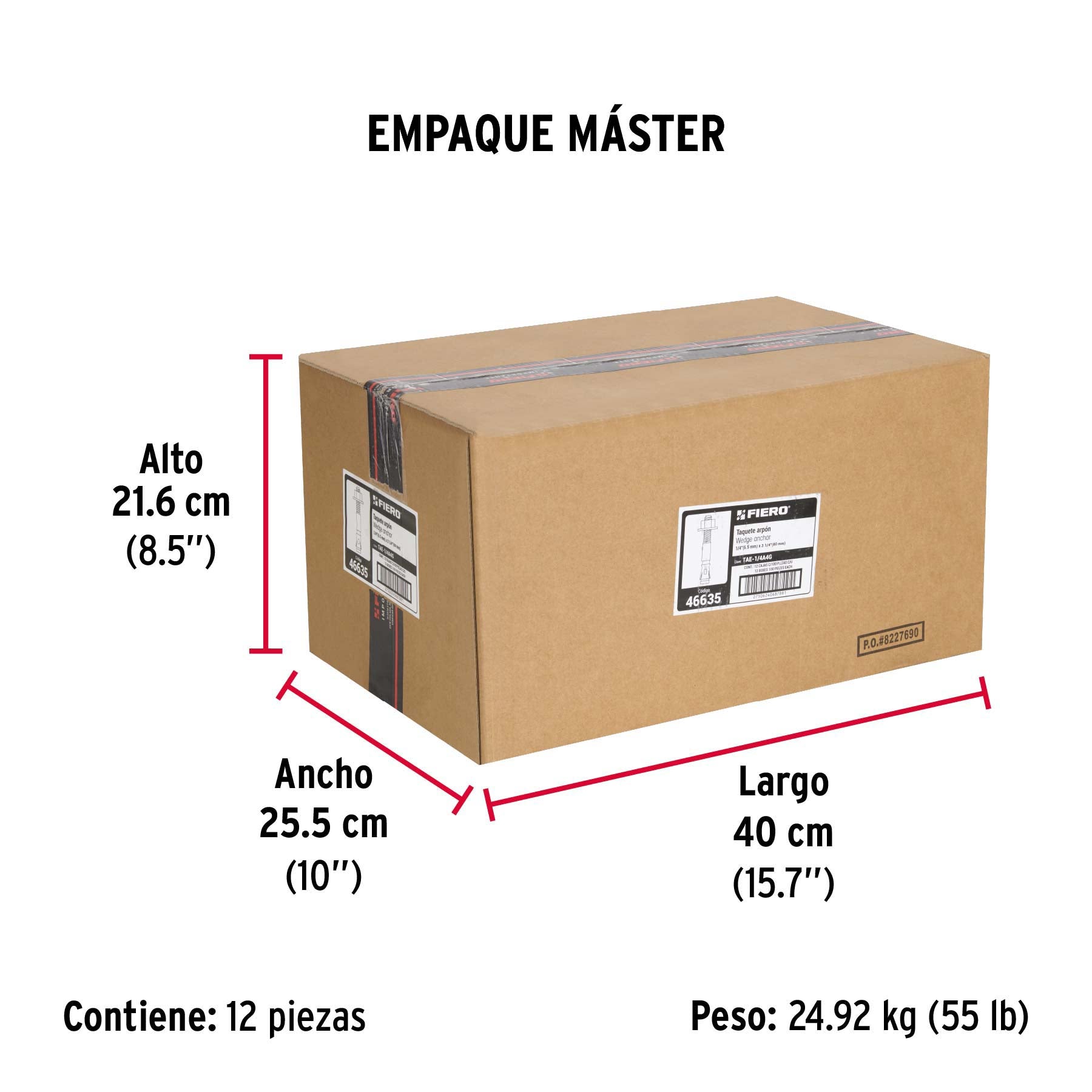 Caja con 100 taquetes arpón de 1/4' x 3-1/4', Fiero