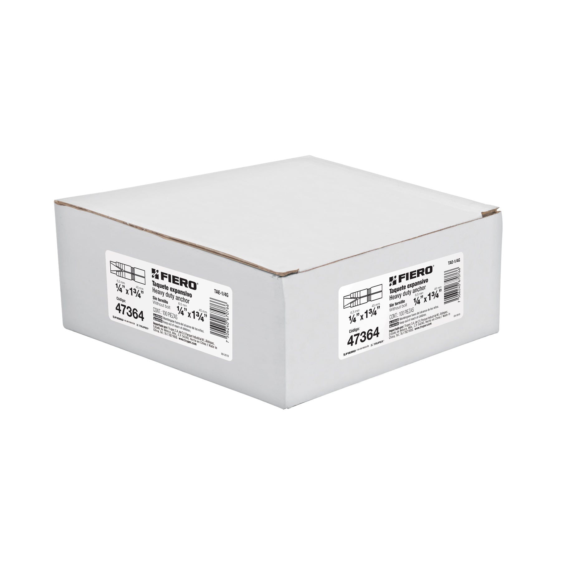 Taquete de expansión, 1/4" sin tornillo, caja 100 piezas