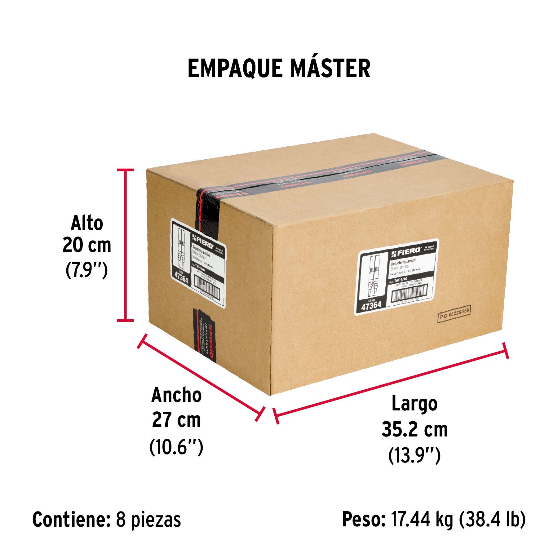 Taquete de expansión, 1/4" sin tornillo, caja 100 piezas