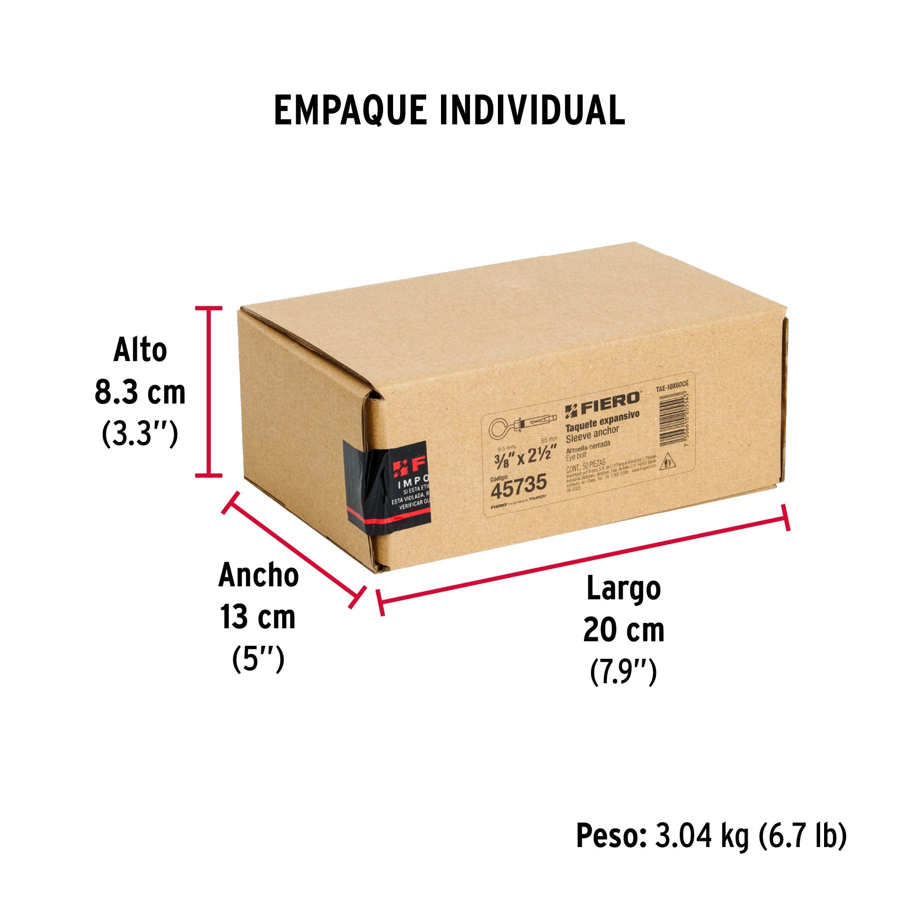 Caja con 50 taquetes expansivos 10x60 mm con armella cerrada