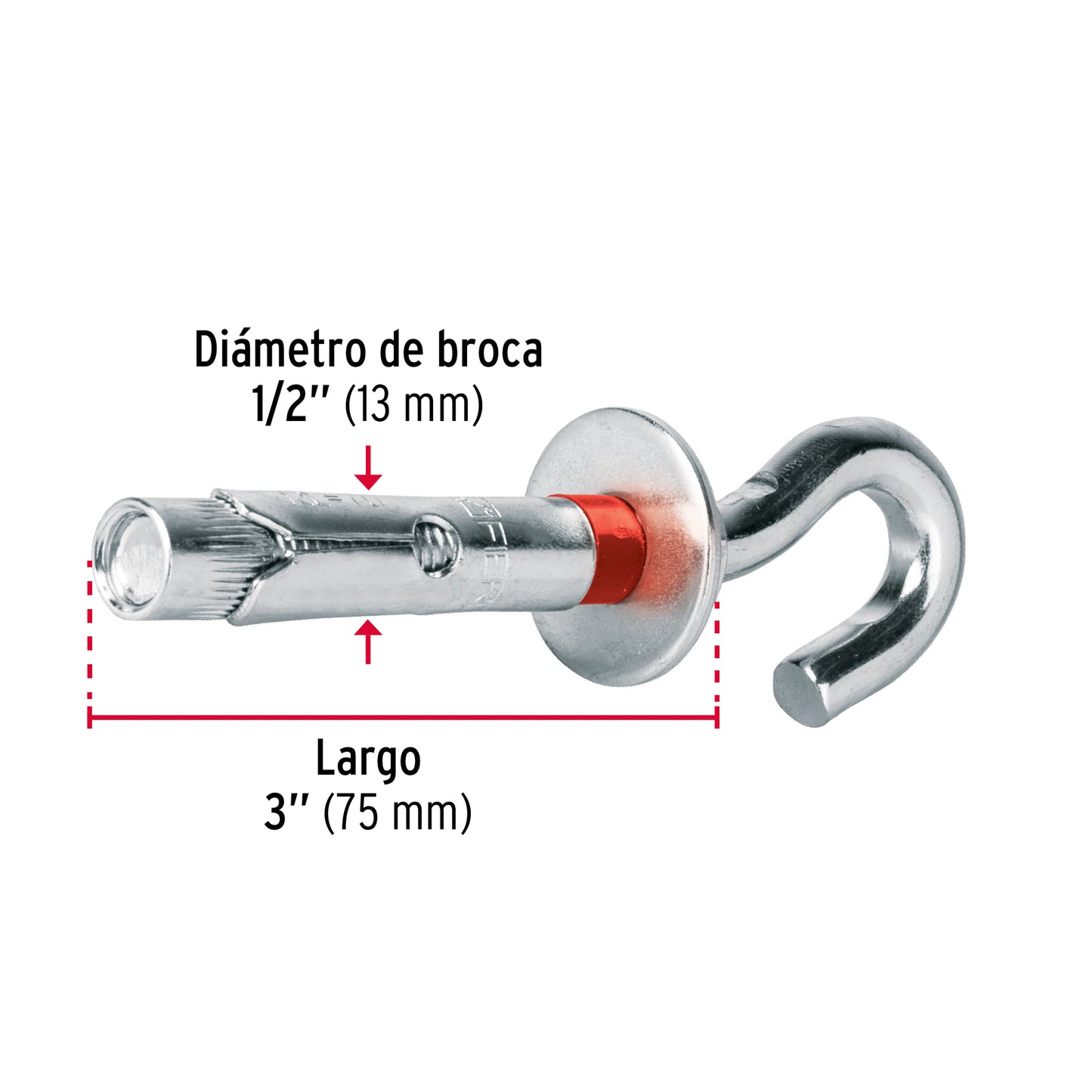 Caja con 25 taquetes expansivos 12x70 mm con armella abierta