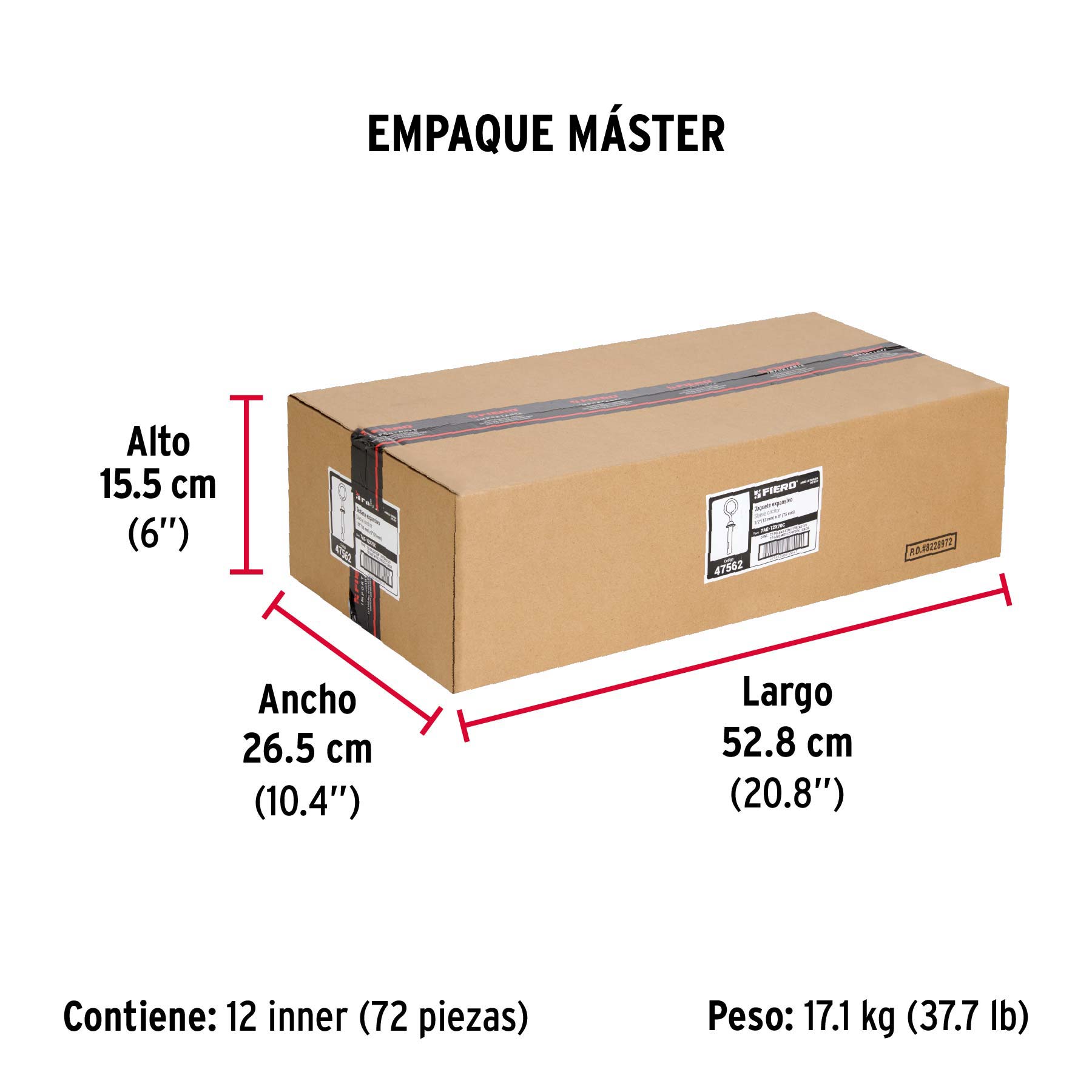 Taquete expansivo con armella cerrada, 12X70mm, bolsa 2 pzas