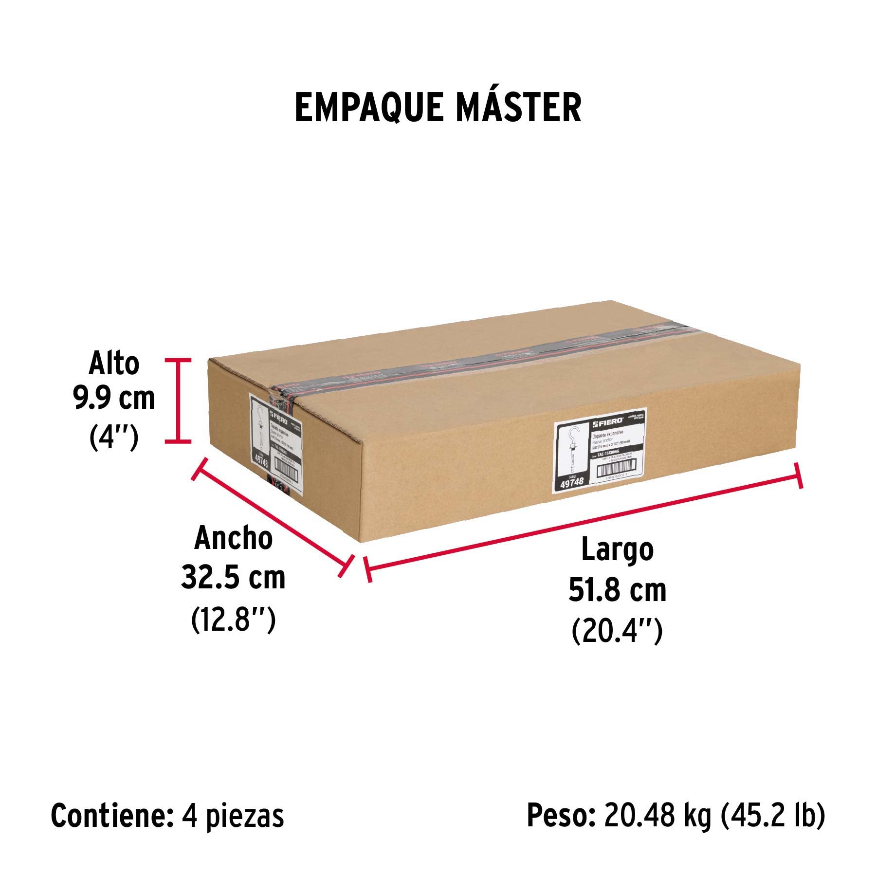 Caja con 25 taquetes expansivos 16x80 mm con armella abierta