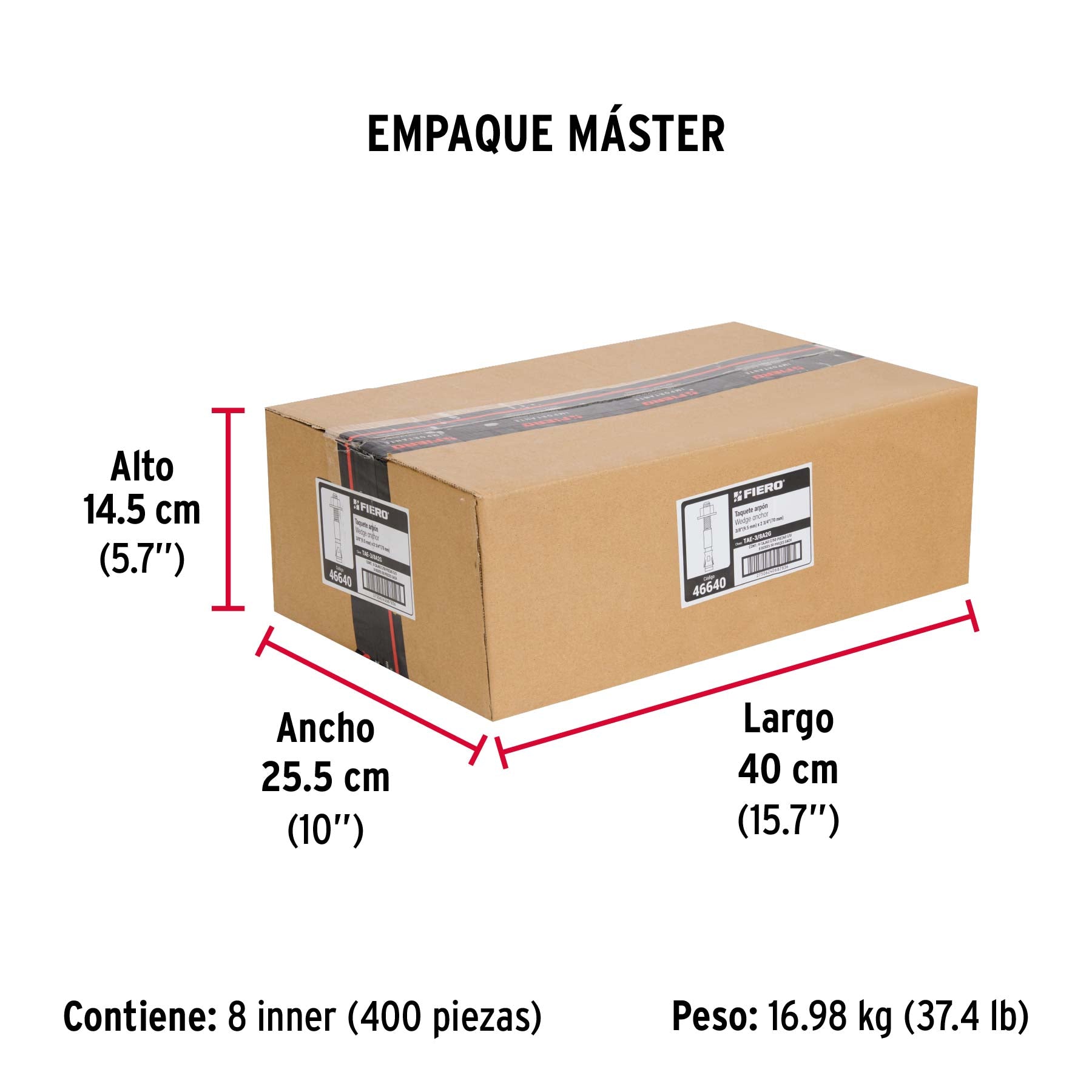 Caja con 50 taquetes arpón de 3/8' x 2-3/4', Fiero