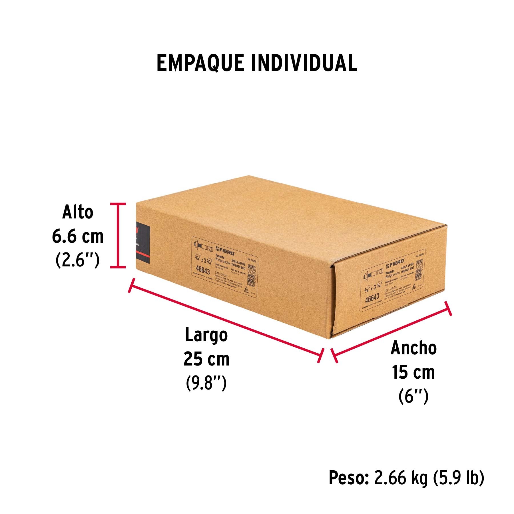 Caja con 50 taquetes arpón de 3/8' x 3-3/4', Fiero
