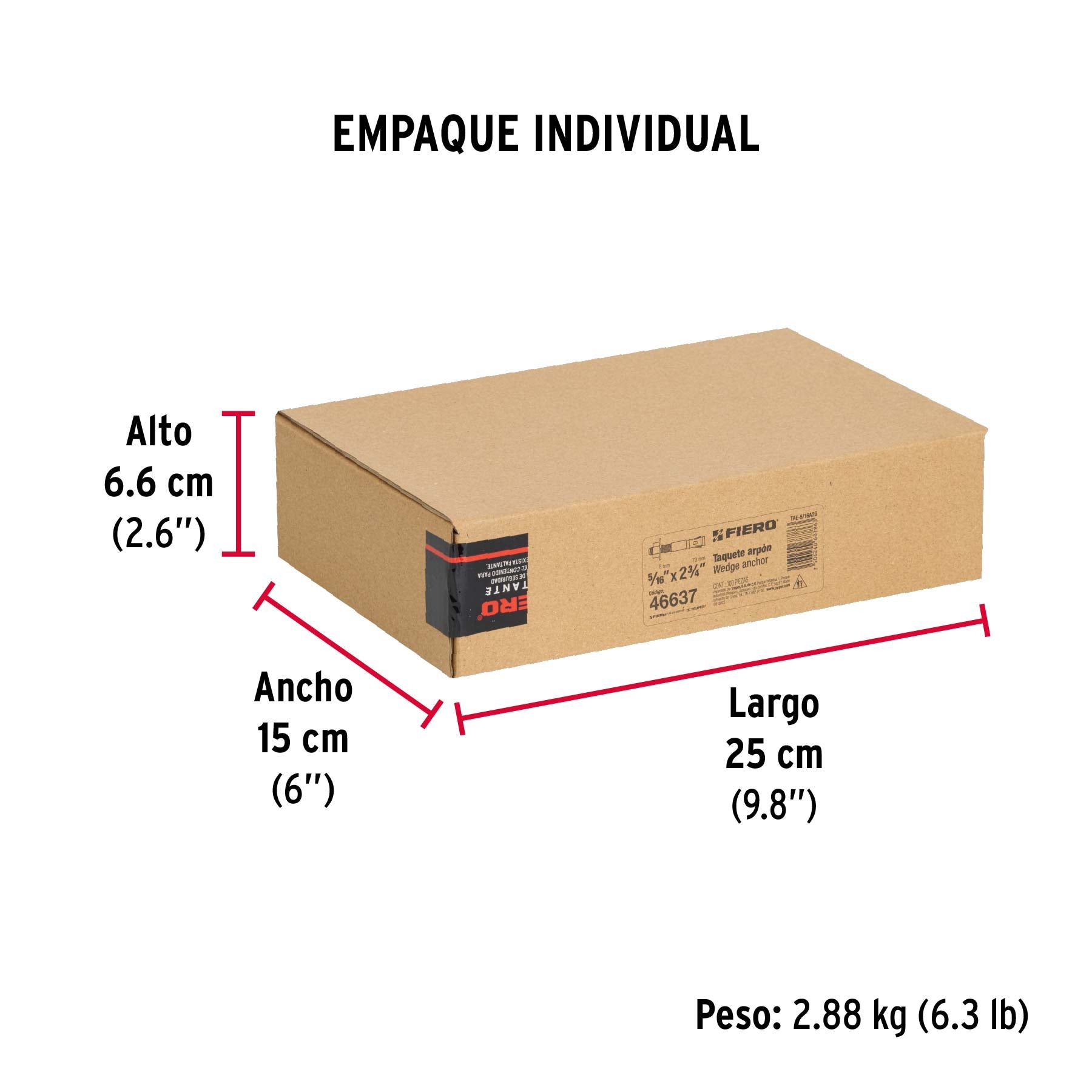 Caja con 100 taquetes arpón de 5/16' x 2-3/4', Fiero