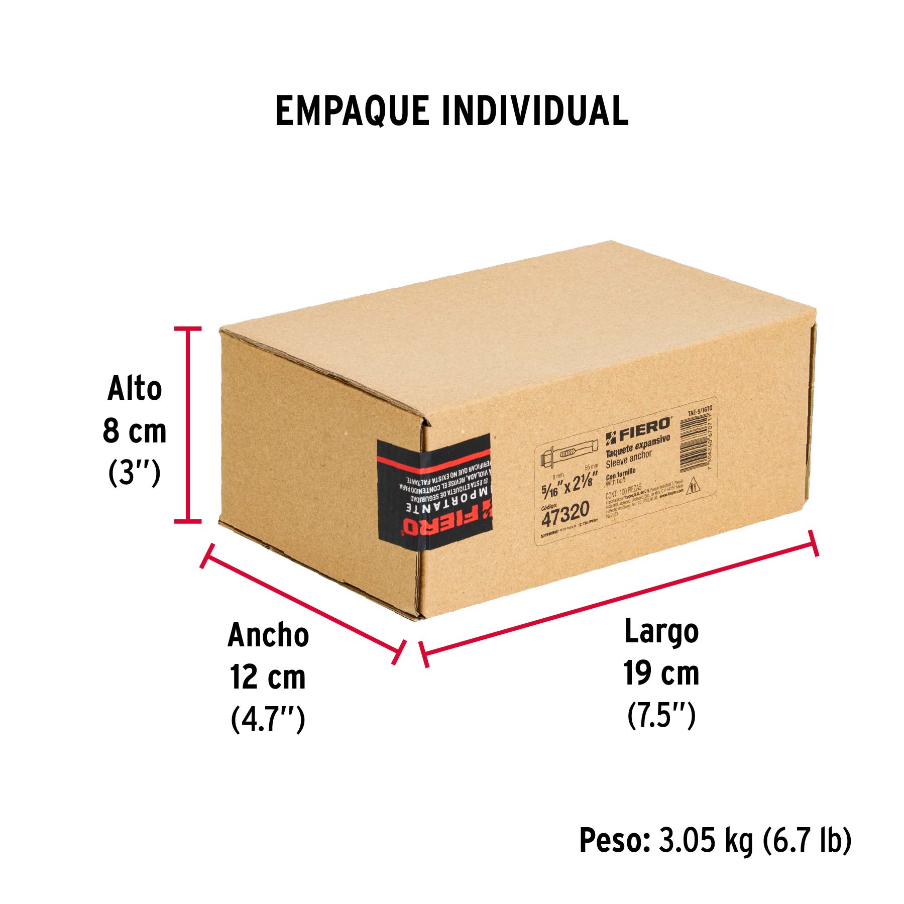Taquete de expansión, 5/16" con tornillo, caja 100 piezas