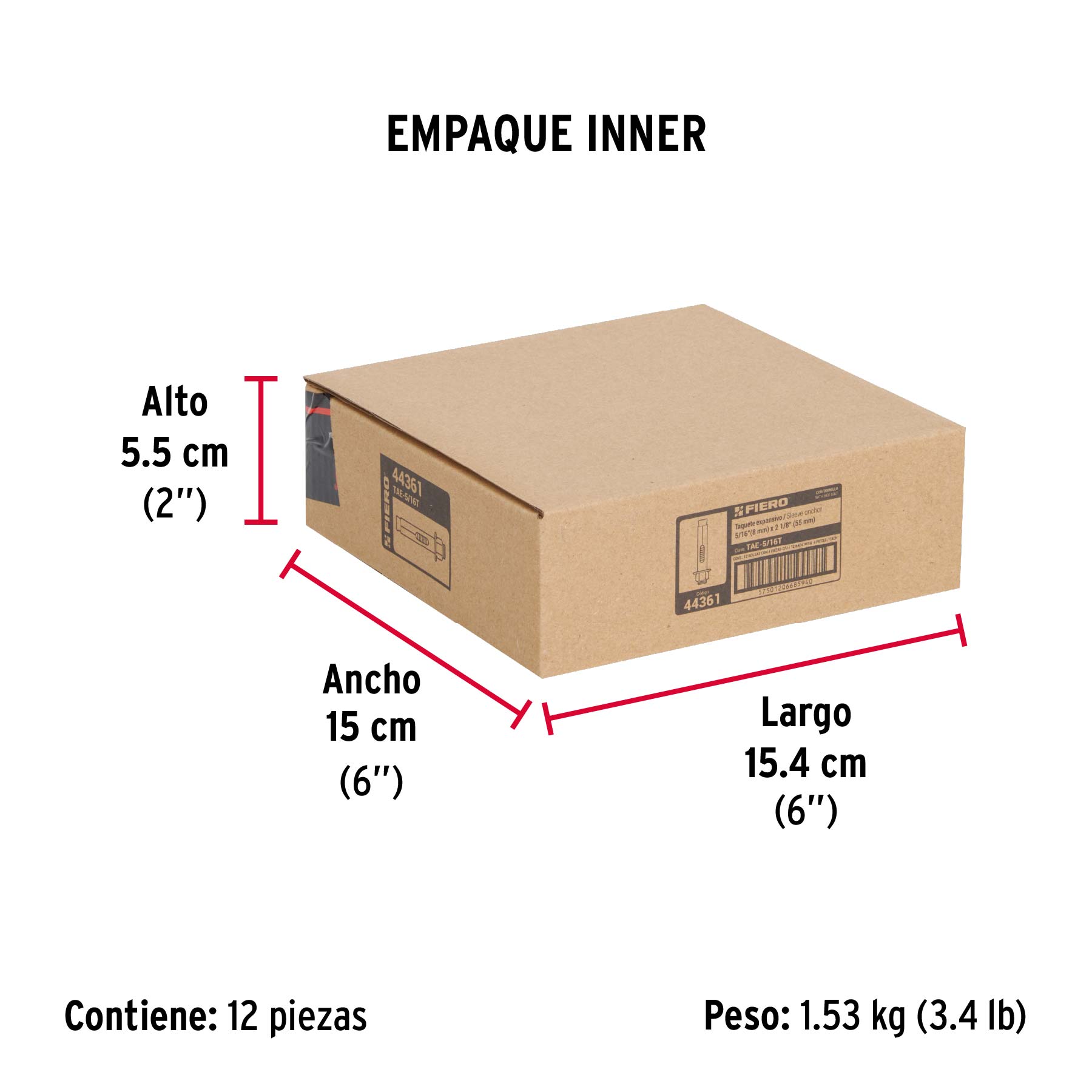 Taquete de expansión, 5/16",con tornillo, bolsa 4 pzas