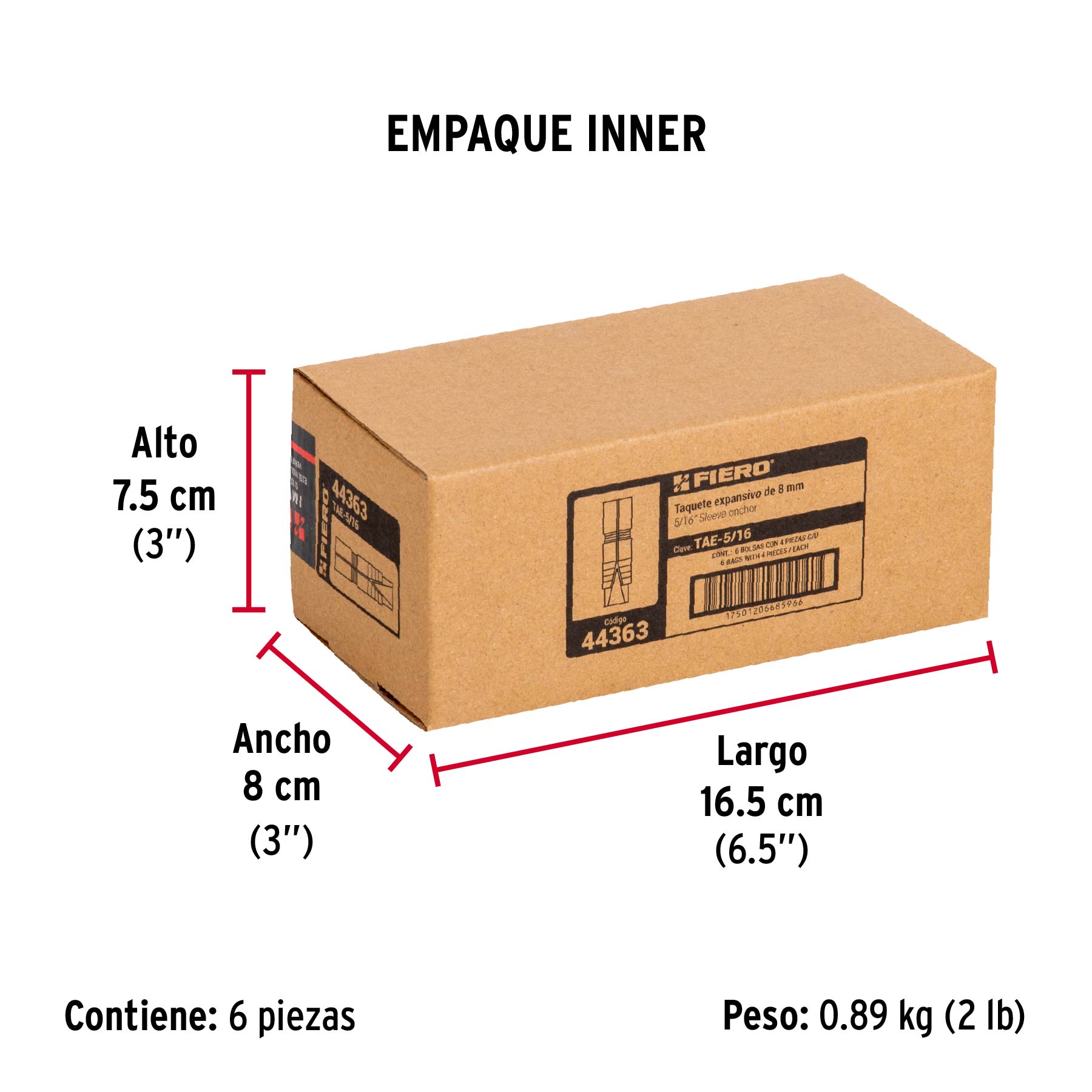 Taquete de expansión, 5/16", bolsa 4 piezas