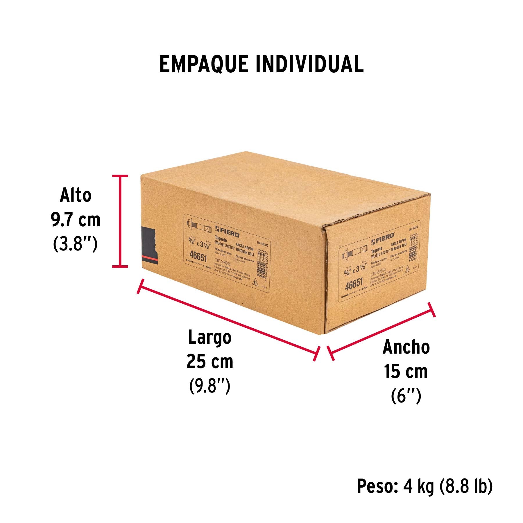 Caja con 25 taquetes arpón de 5/8' x 3-1/2', Fiero