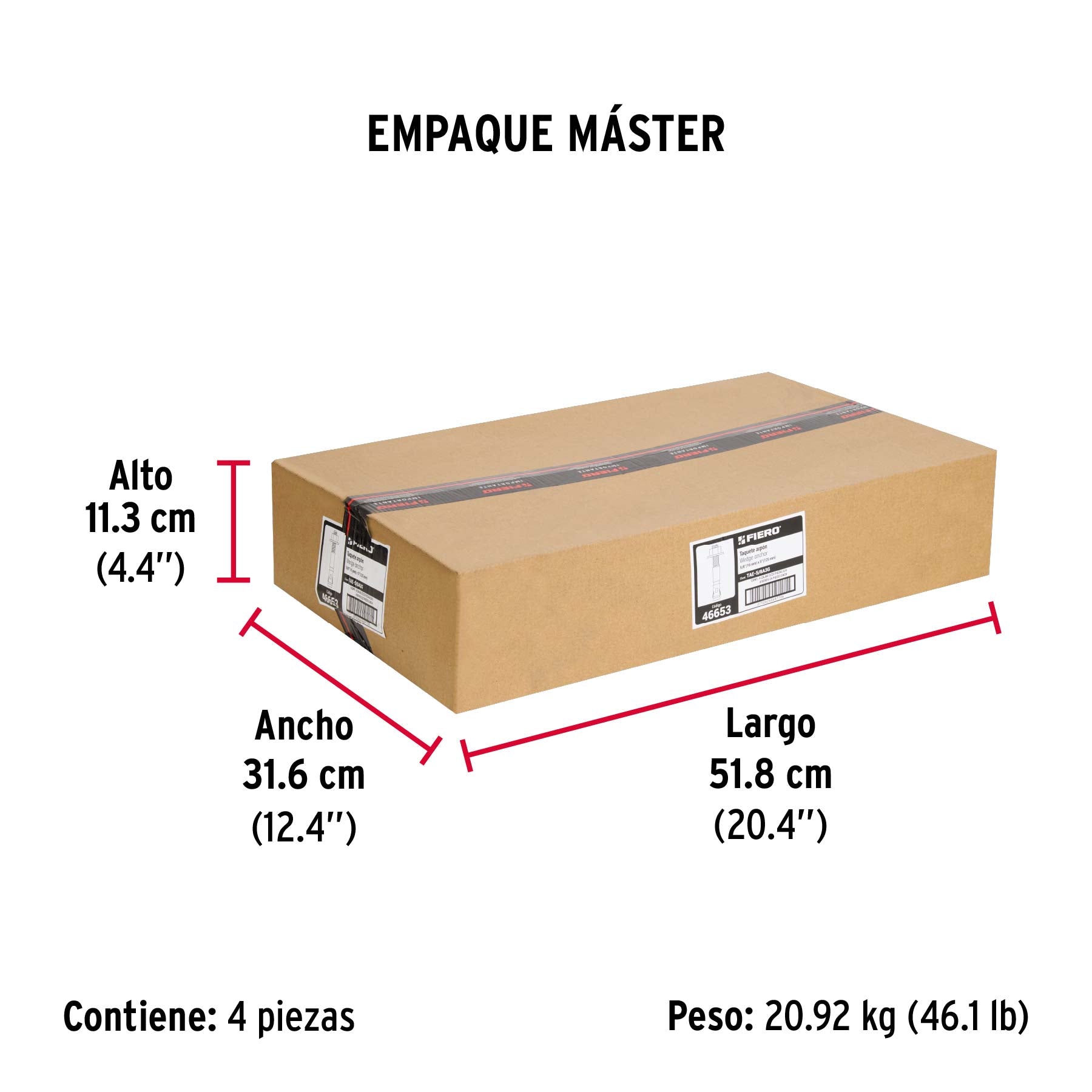 Caja con 25 taquetes arpón de 5/8' x 5', Fiero