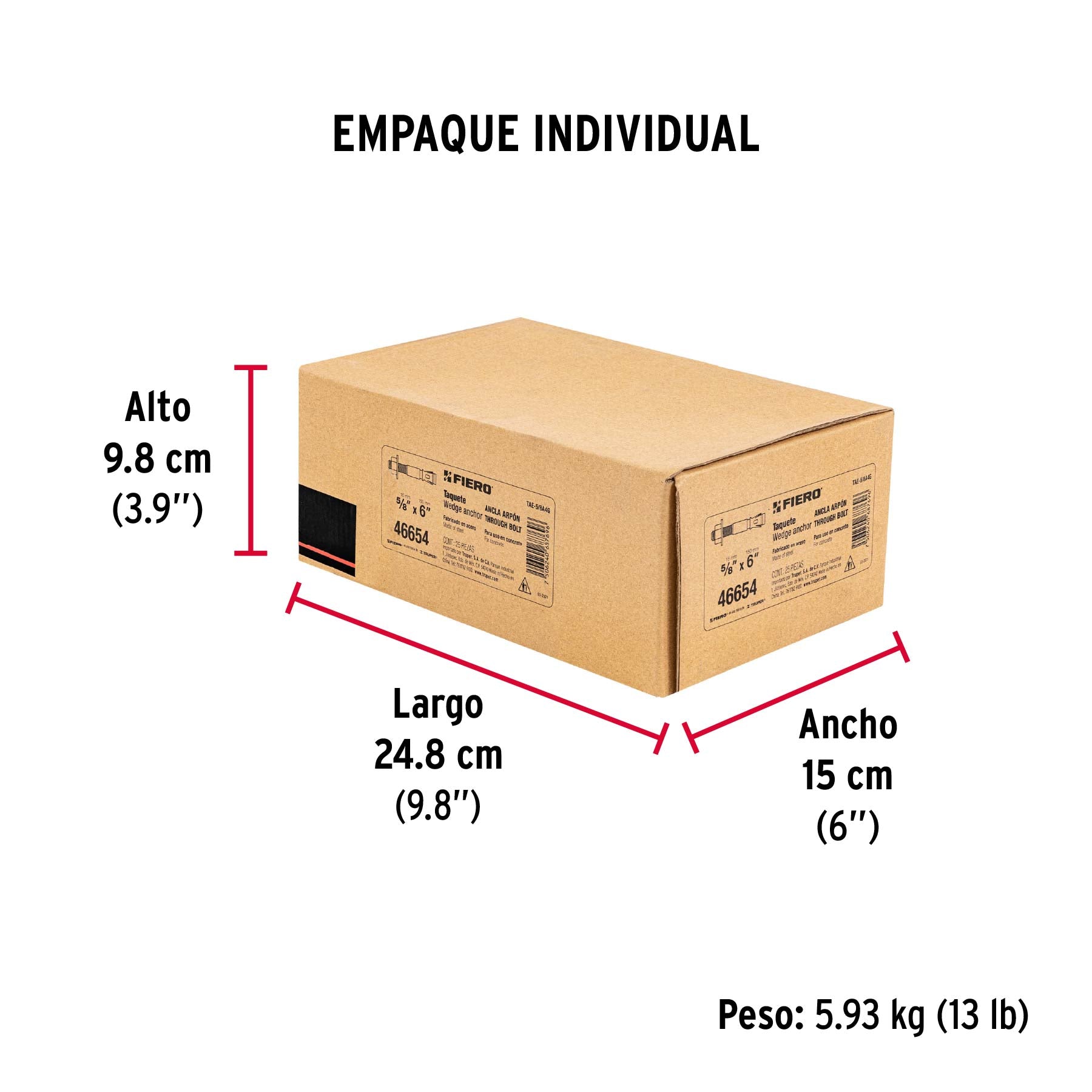 Caja con 25 taquetes arpón de 5/8' x 6', Fiero
