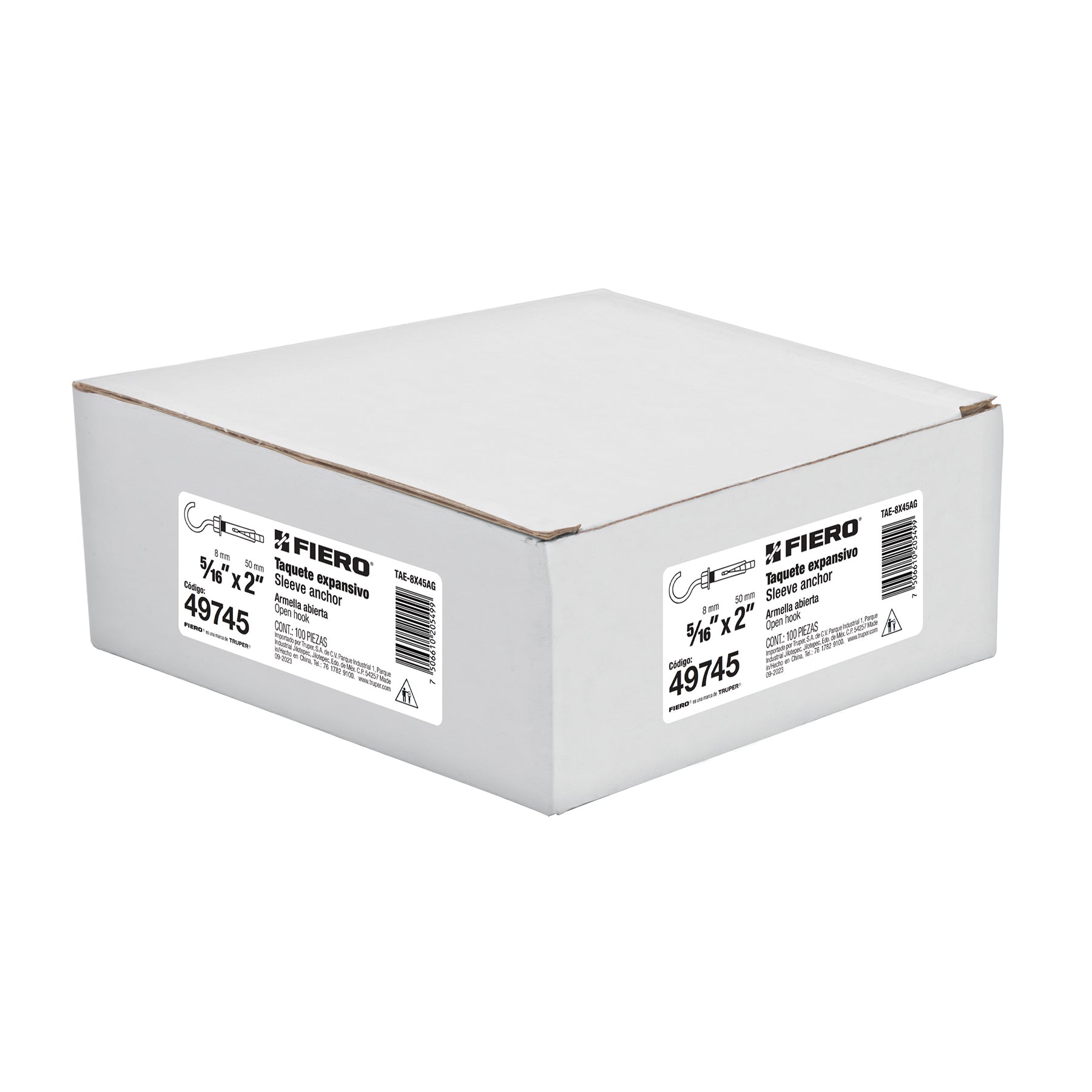 Caja con 100 taquetes expansivos 8x45 mm con armella abierta