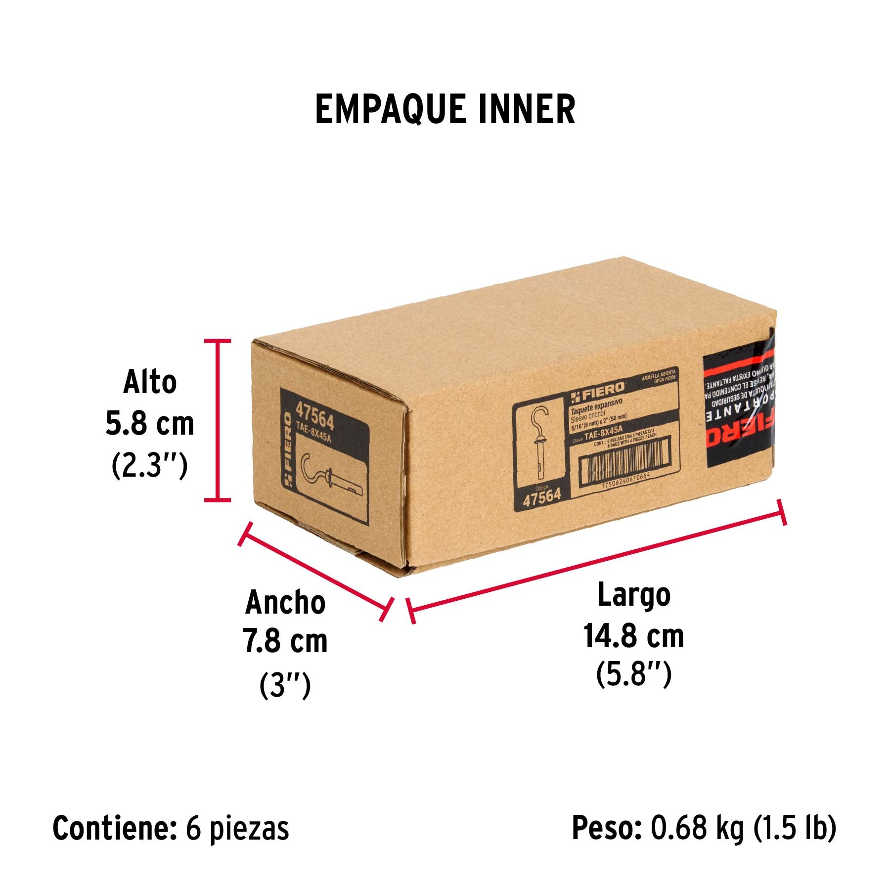 Taquete expansivo con armella abierta, 8X45 mm, bolsa 4 pzas