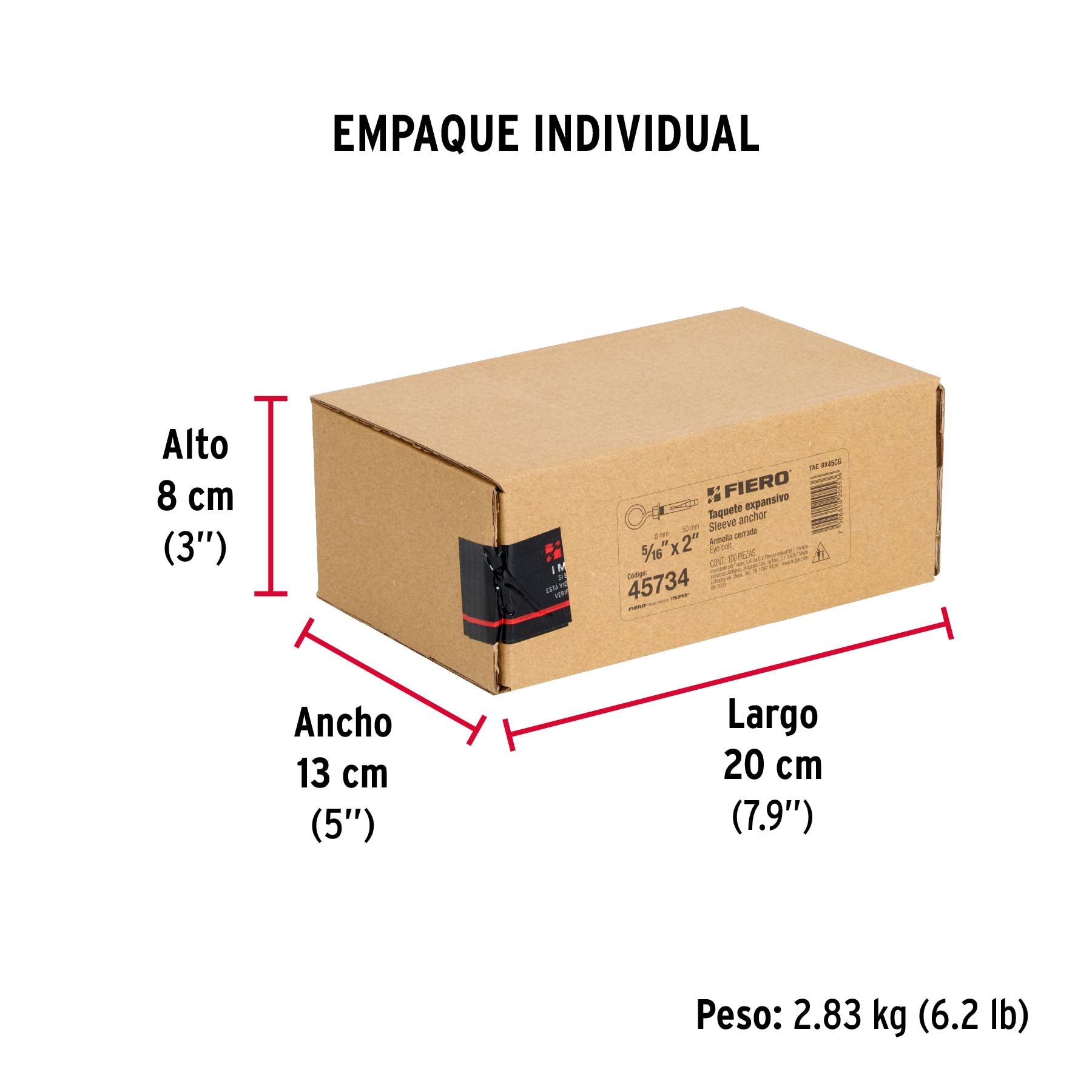 Caja con 100 taquetes expansivos 8x45 mm con armella cerrada
