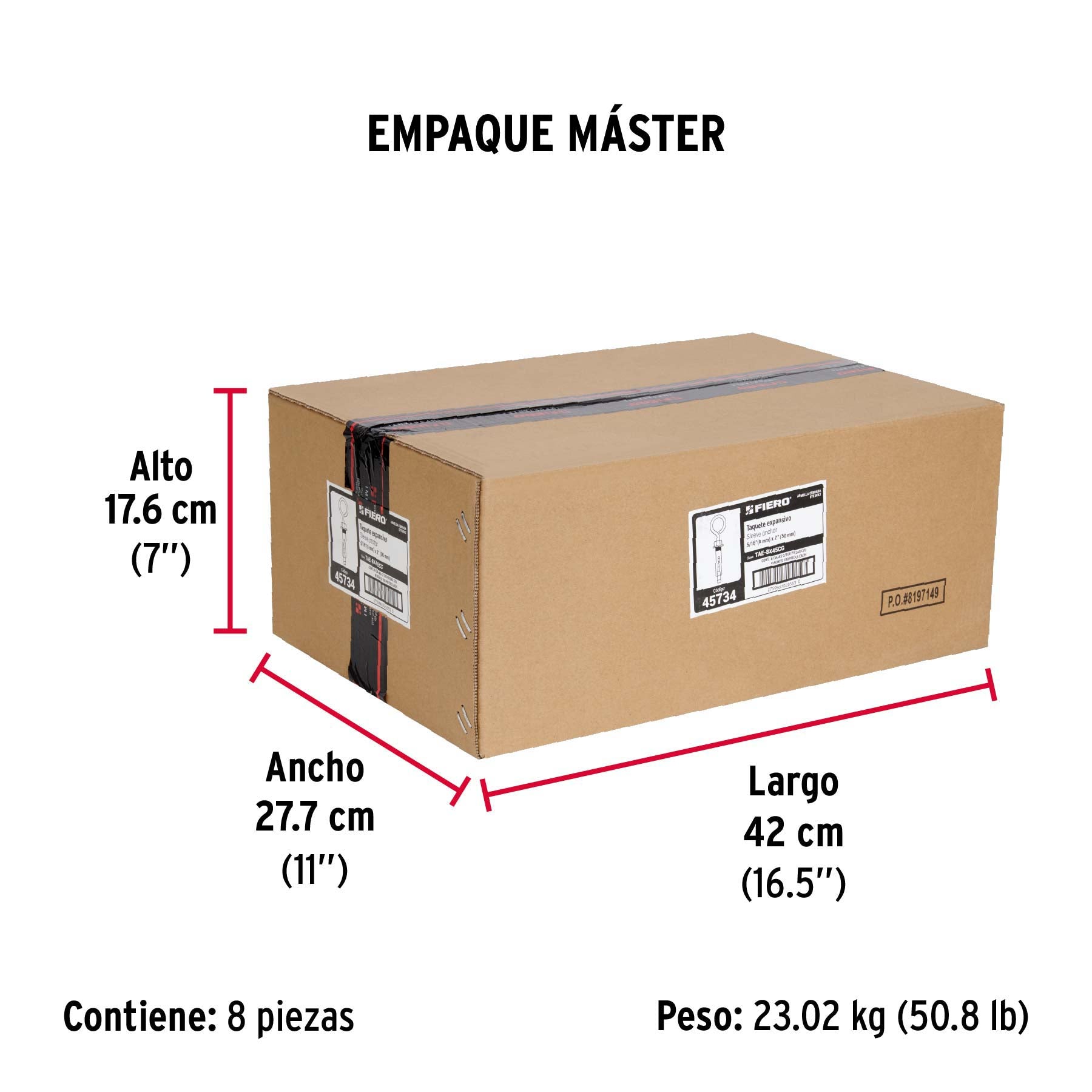 Caja con 100 taquetes expansivos 8x45 mm con armella cerrada