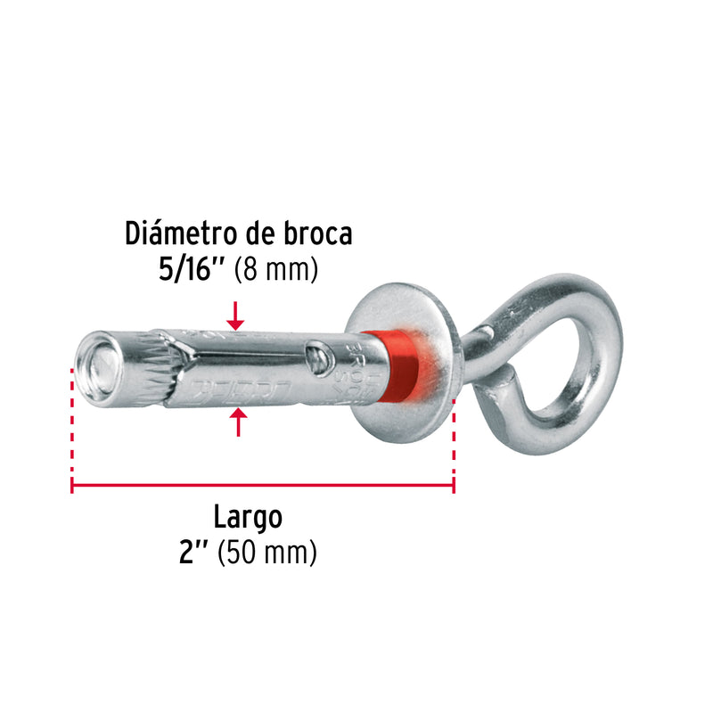 Caja con 100 taquetes expansivos 8x45 mm con armella cerrada