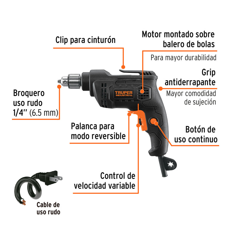 Taladro 1/4', 380W, TRUPER INDUSTRIAL