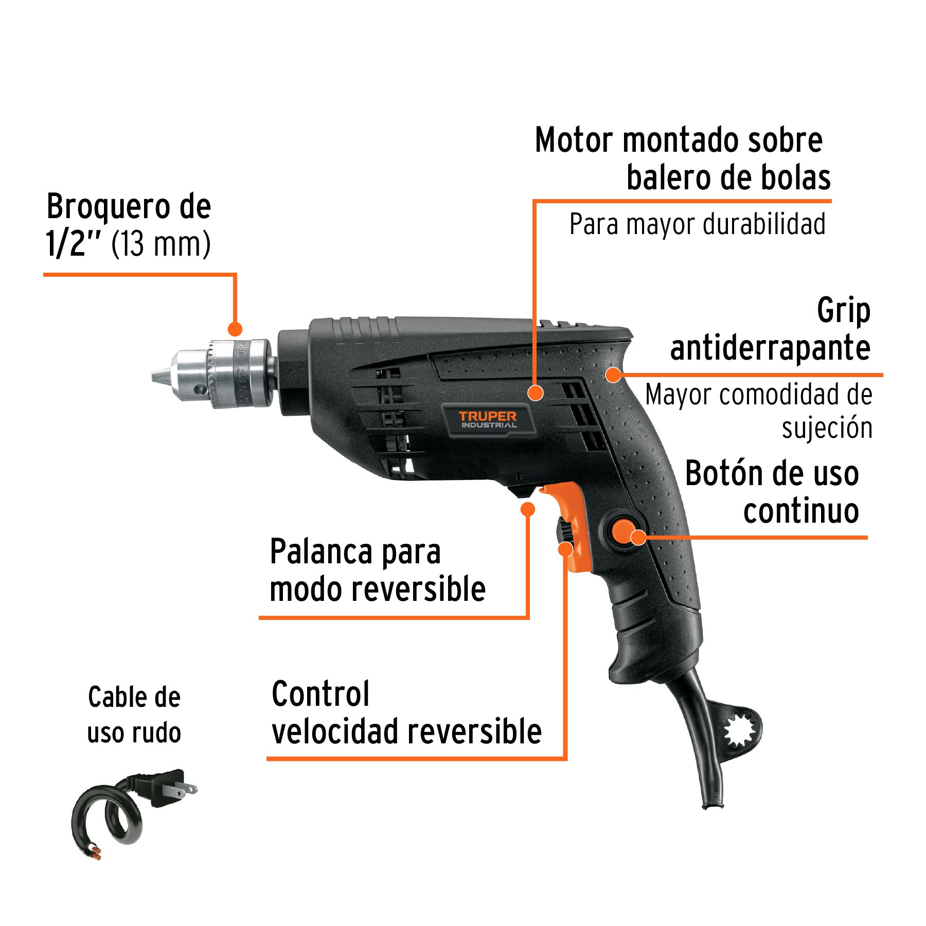 Taladro 3/8", industrial, 400 W