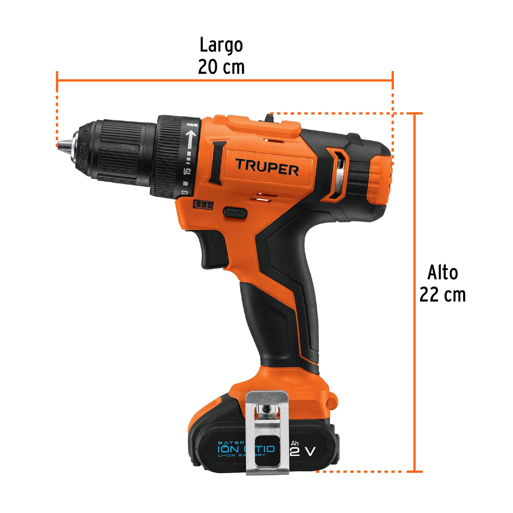 Taladro inalámbrico, batería ion litio, 12 V, 3/8"