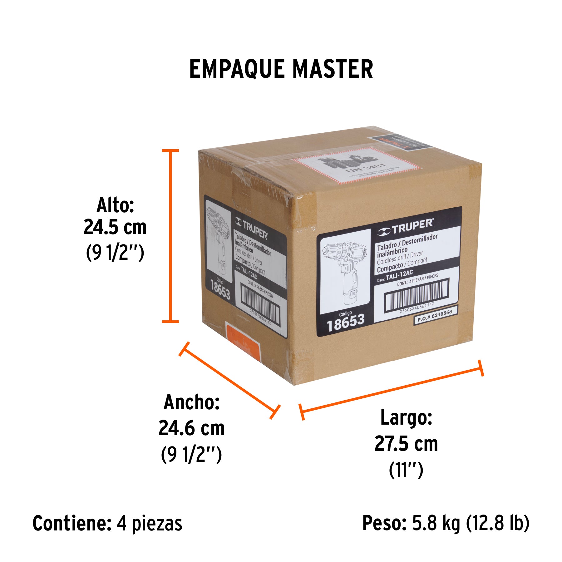 Taladro inalámbrico batería ión Litio 12 V, 3/8"