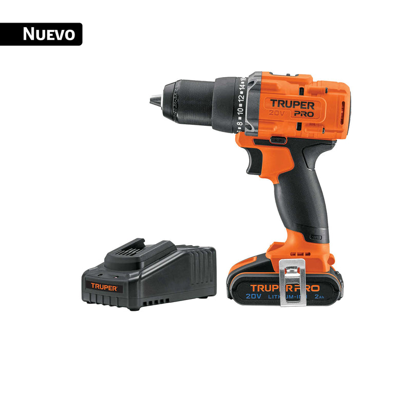 Taladro inal. 1/2', 20V, 1 bat. 2Ah, 1 carg. TRUPER PRO