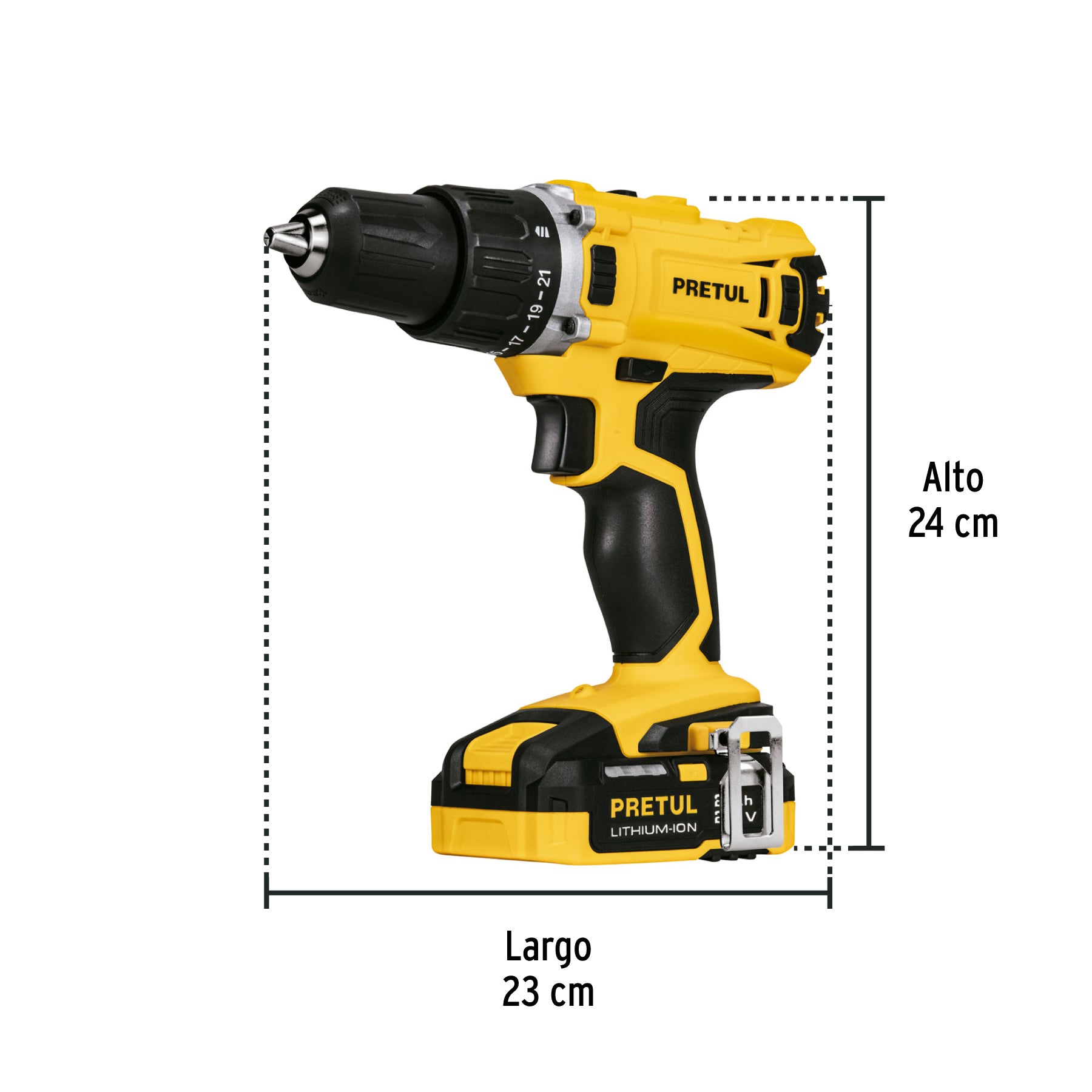 Taladro 1/2', 20V, 1 batería 2Ah, PRETUL