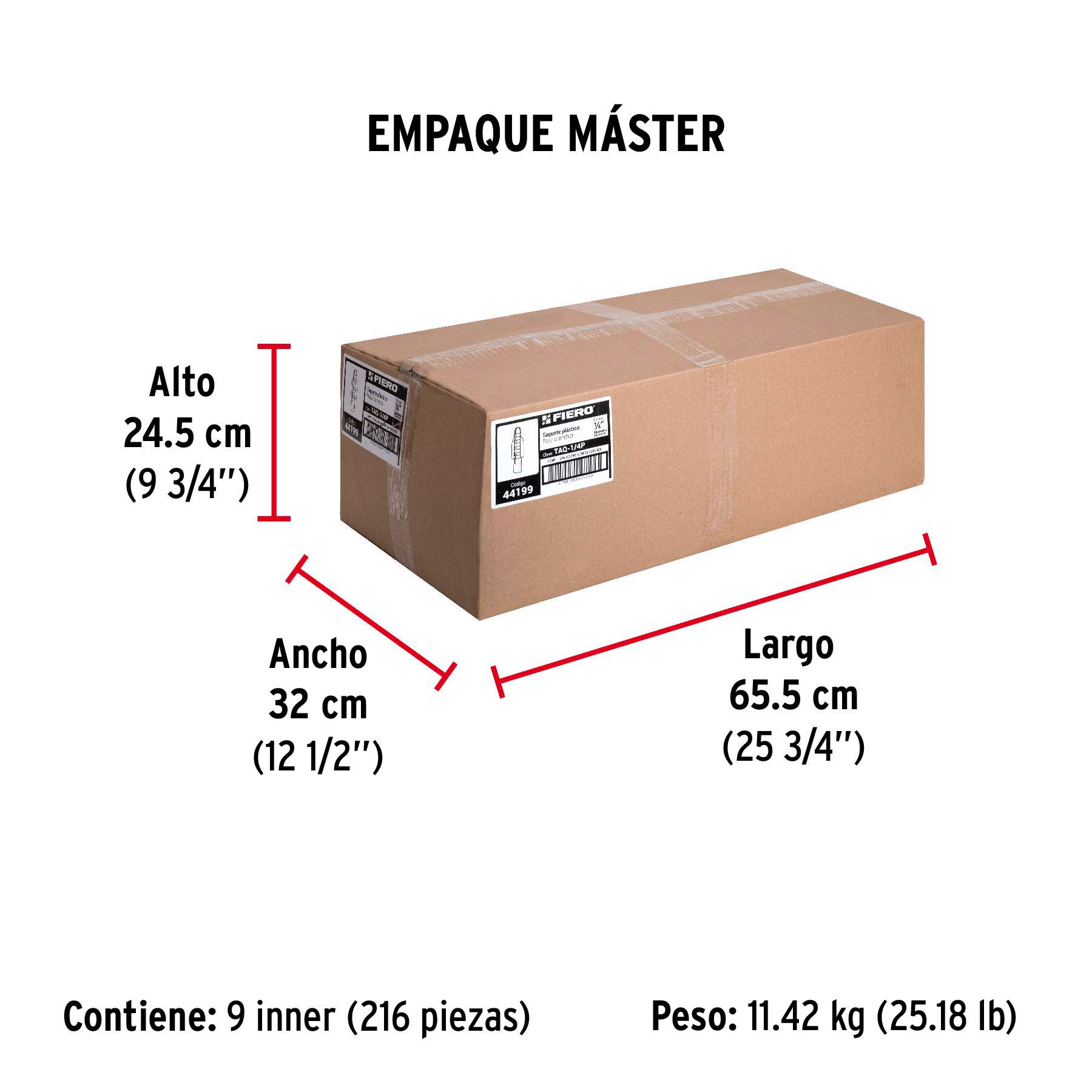 Taquete de 1/4", de plastico, bolsa 50 piezas
