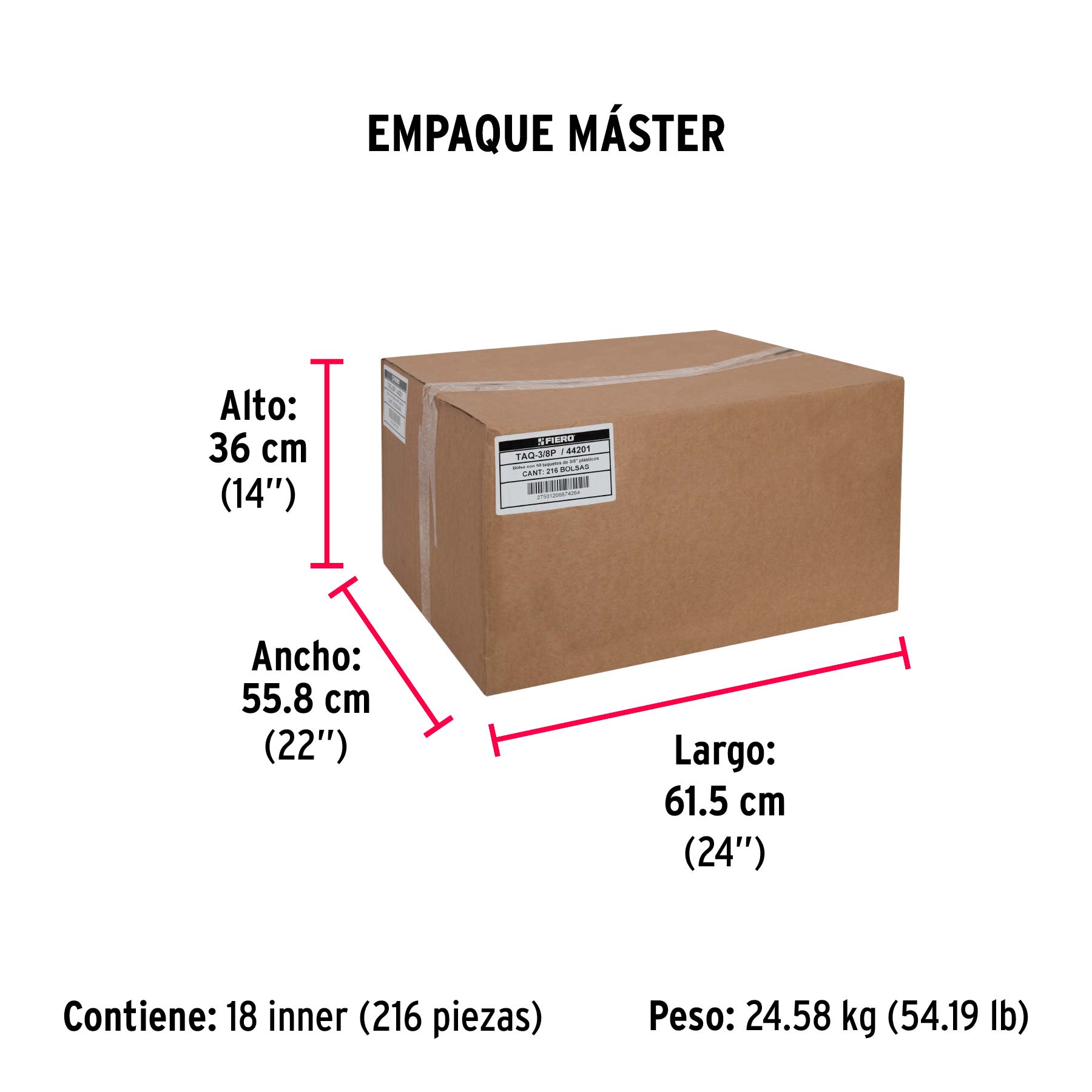 Taquete de 3/8", de plastico, bolsa 50 piezas