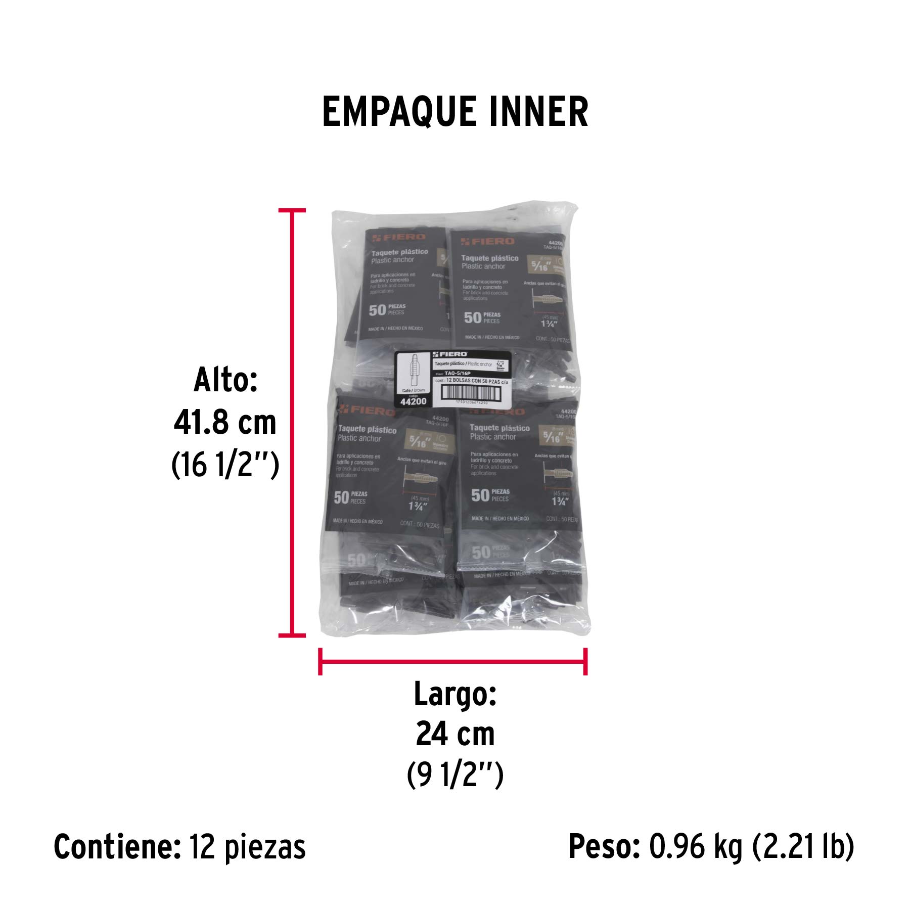Taquete de 5/16", de plastico, bolsa 50 piezas