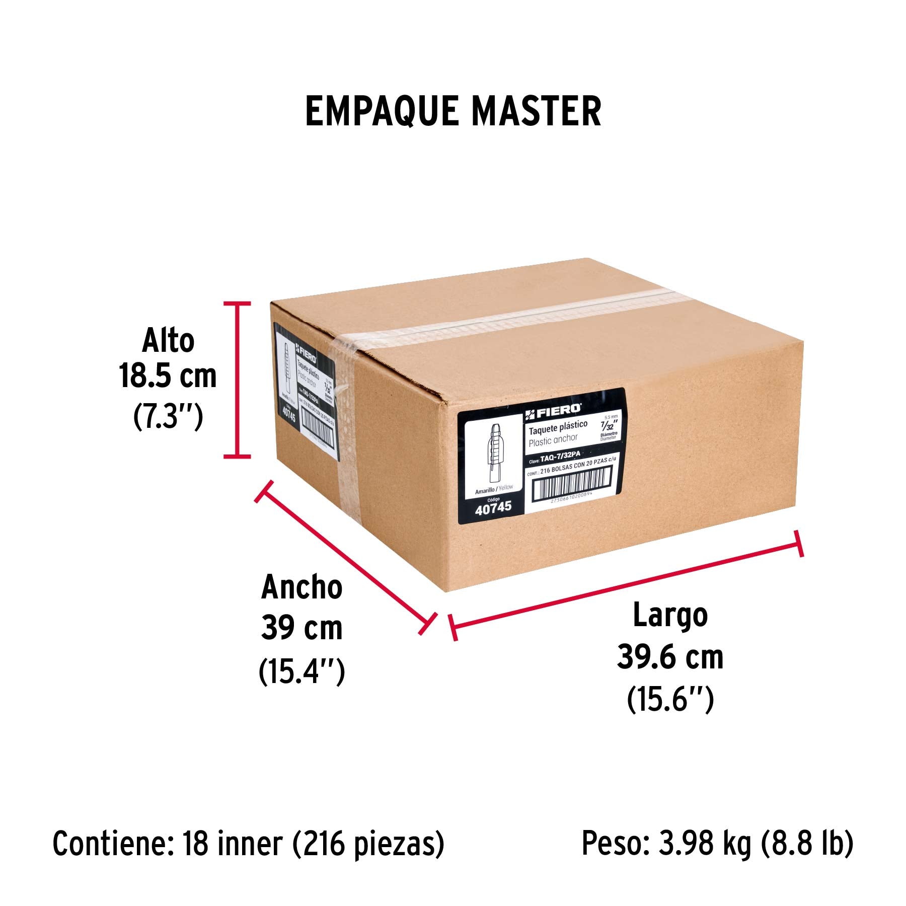 Bolsa con 20 taquetes de plástico 7/32', Fiero