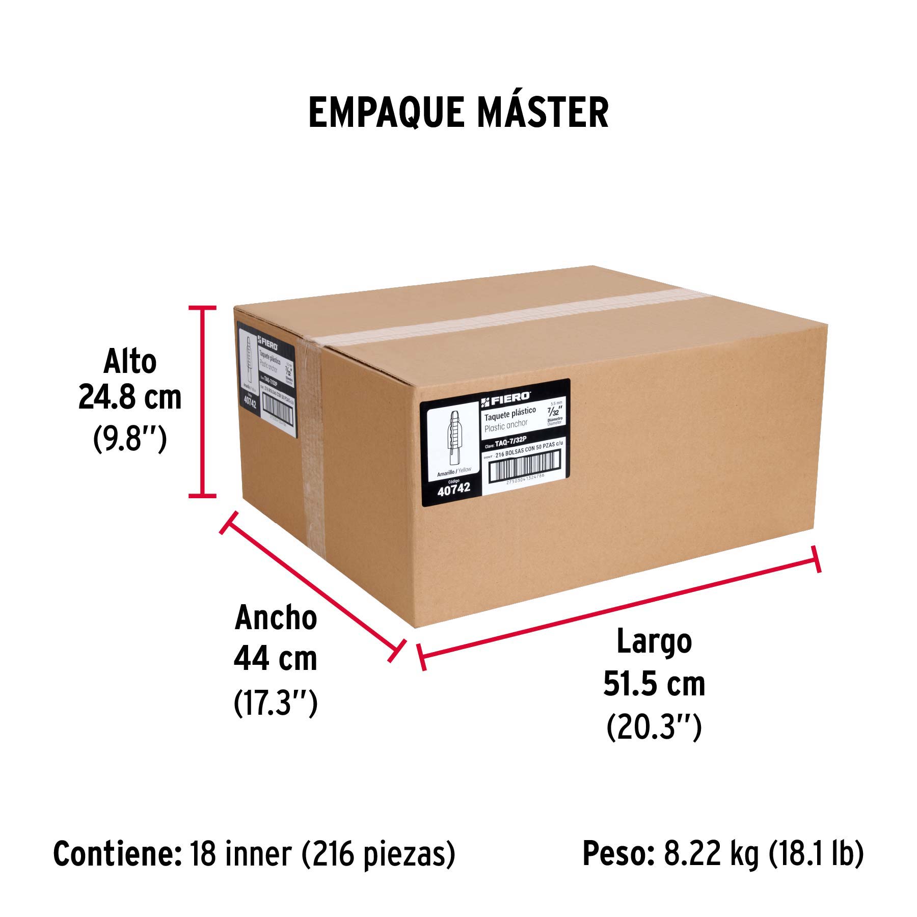Bolsa con 50 taquetes de plástico 7/32', Fiero