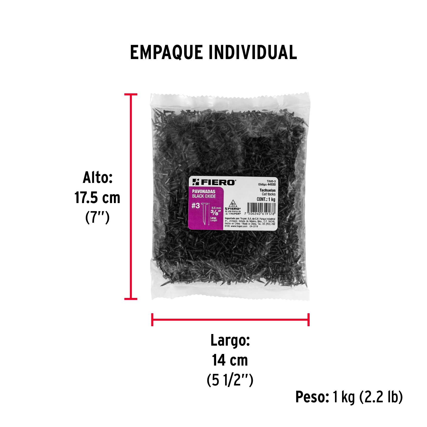 Tachuela pavonada, No. 3, bolsa 1 kg