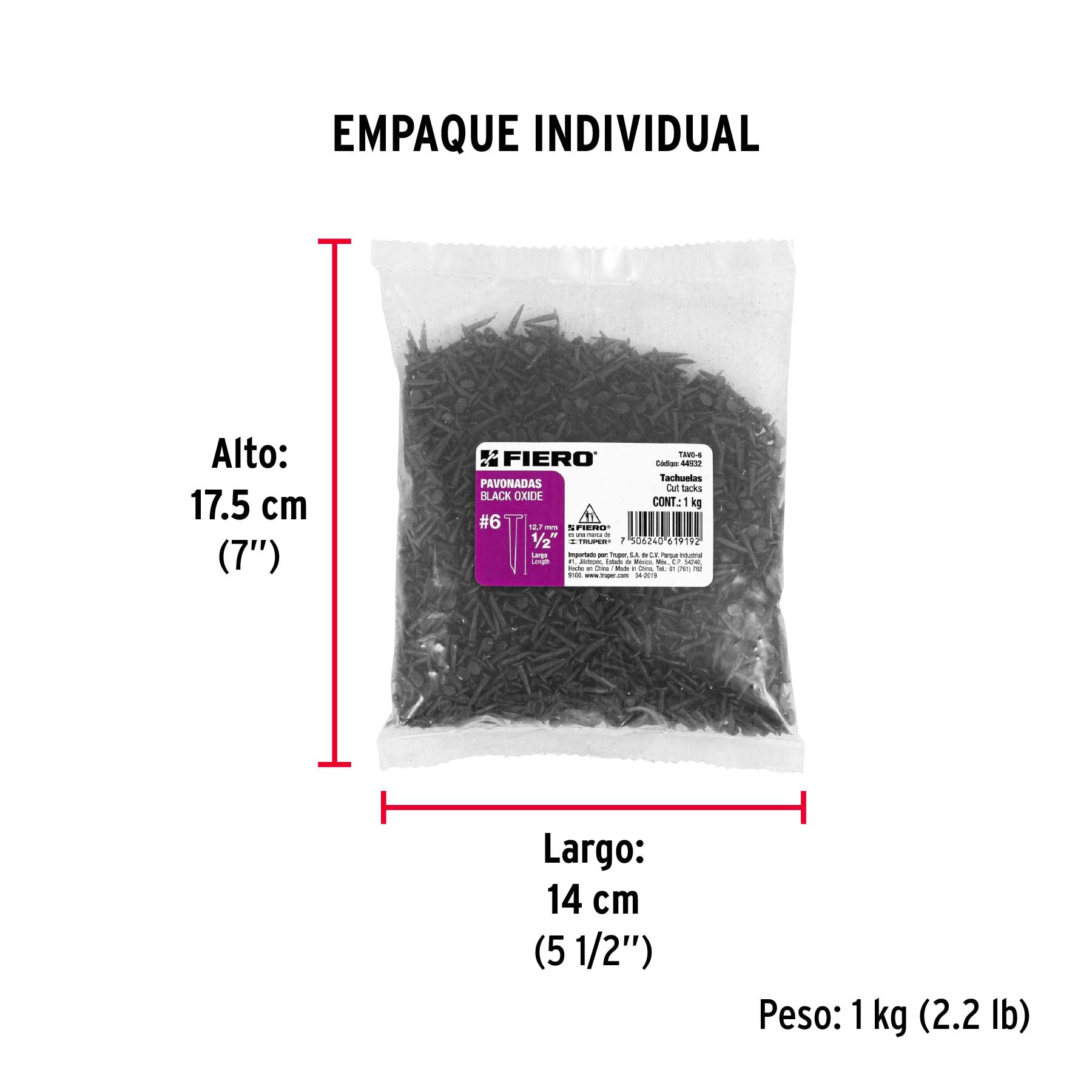 Tachuela pavonada, No. 6, bolsa 1 kg