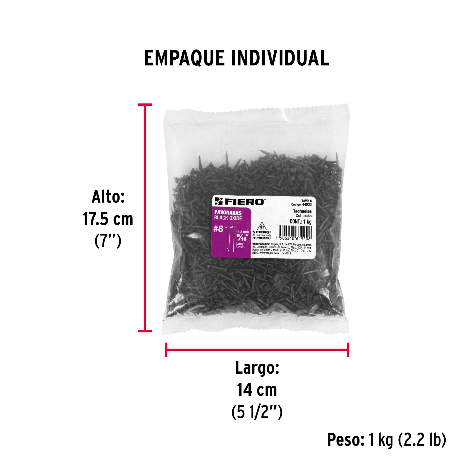 Tachuela pavonada, No. 8, bolsa 1 kg