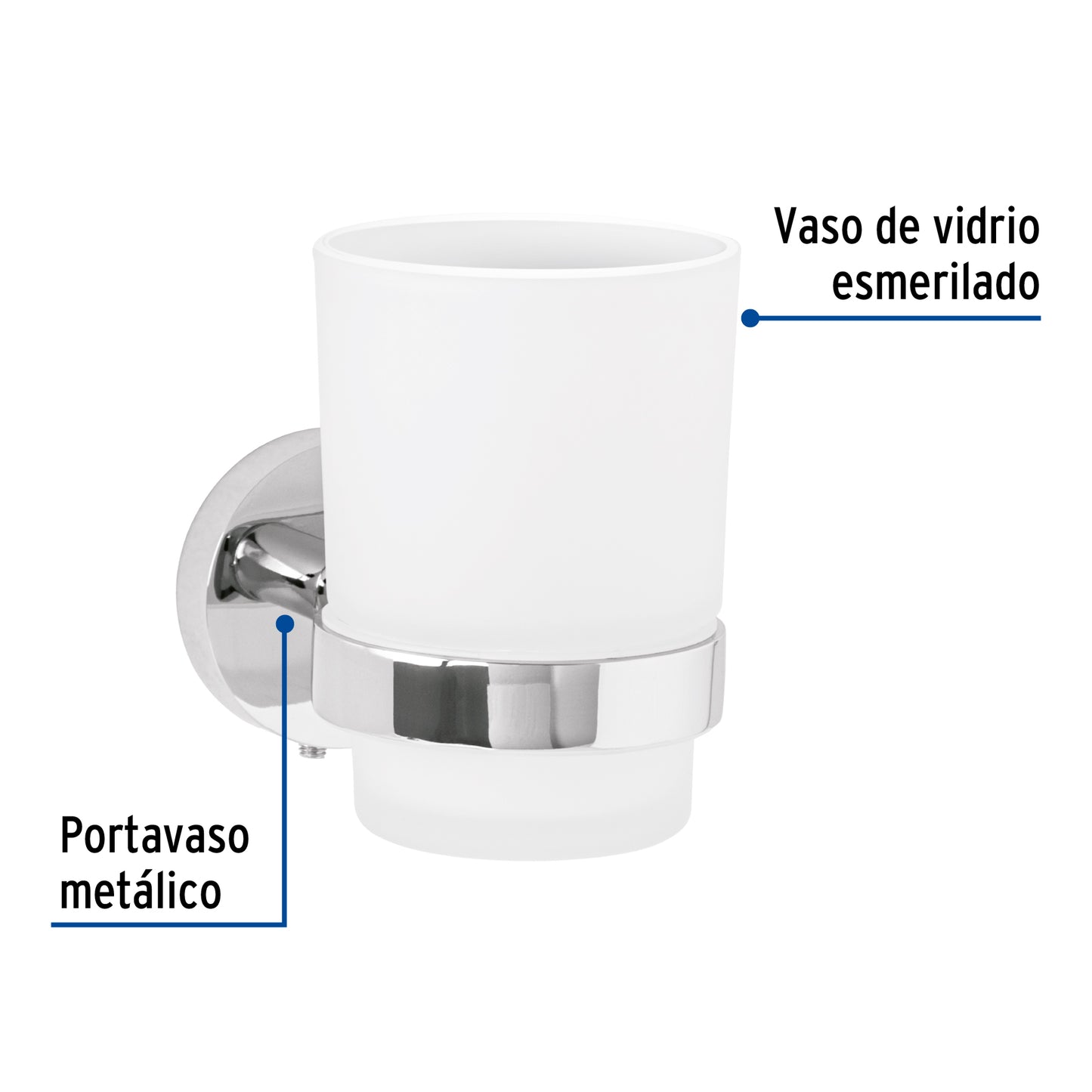 Portavaso cepillero cromo con vaso de vidrio, Foset Túbig