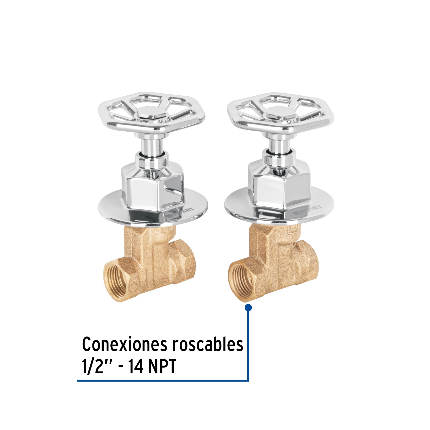 Juego manerales redondos, roscables p/regadera, cromo, Foset