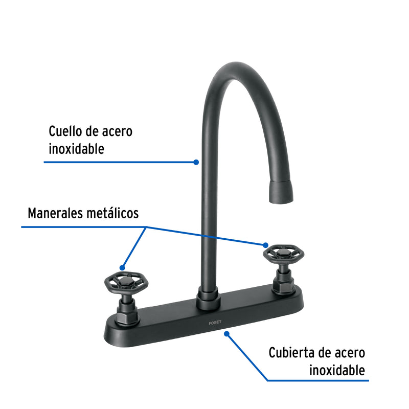 Mezcladora p/fregadero,manerales redondos,negro mate,Tubig